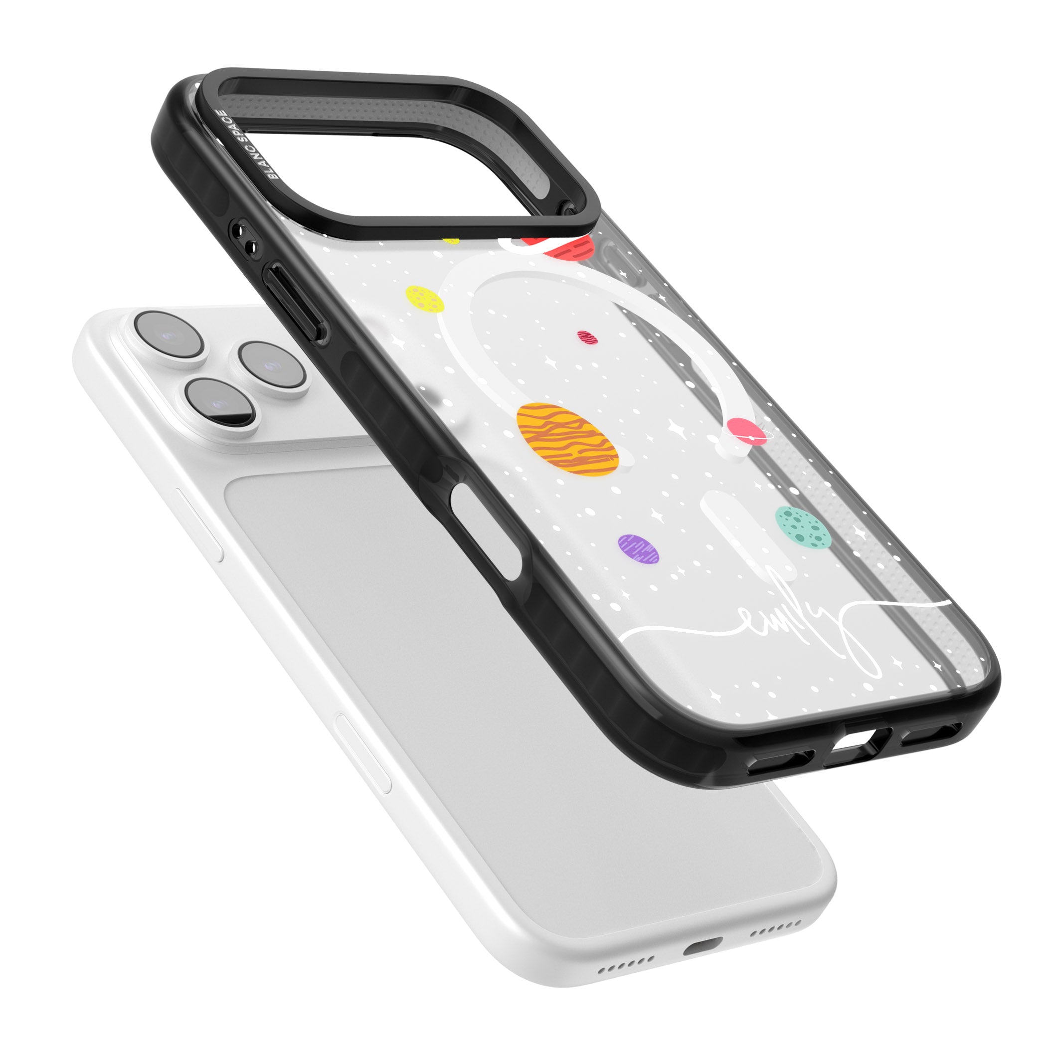 Personalised Cute Cartoon Planet (Clear) iPhone 17 Pro Impact Pro Black Phone Case Colours