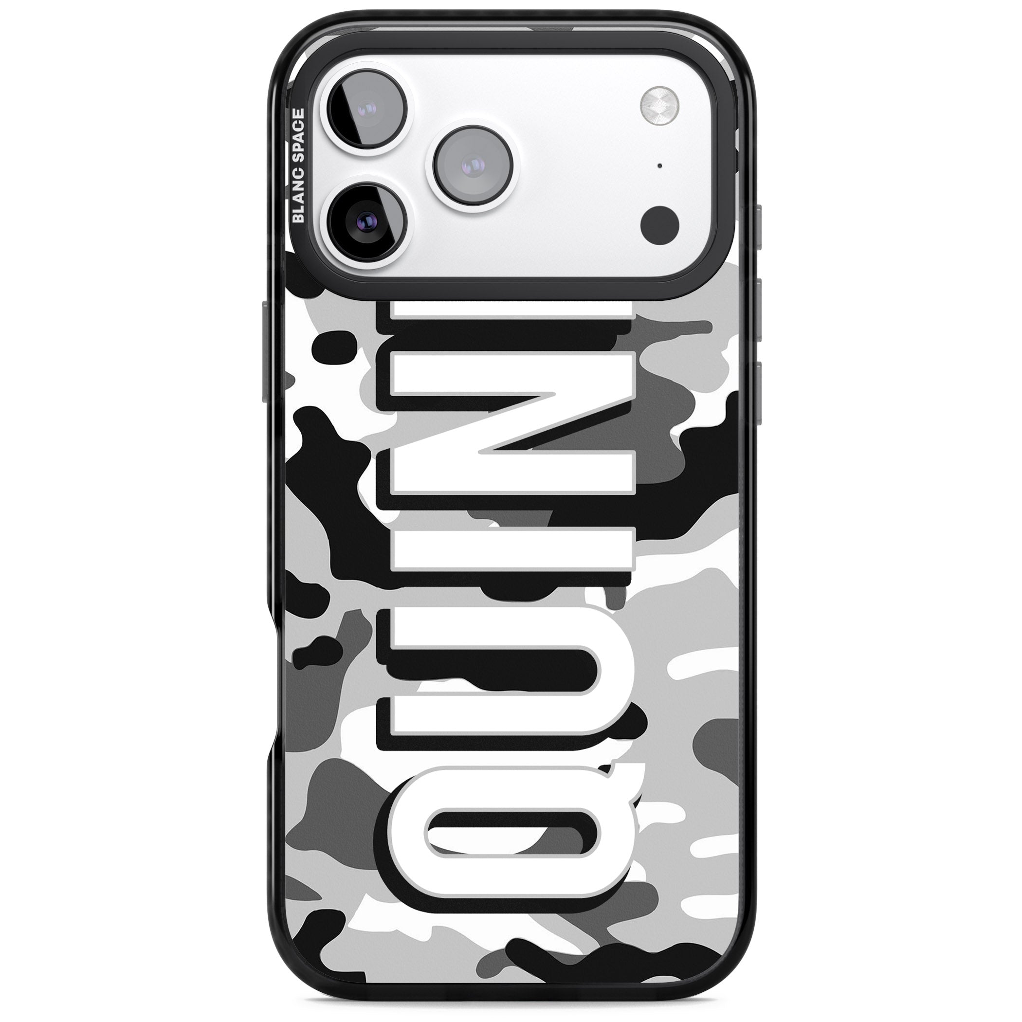 Personalised Greyscale Camo iPhone 17 Pro Impact Pro Black Phone Case
