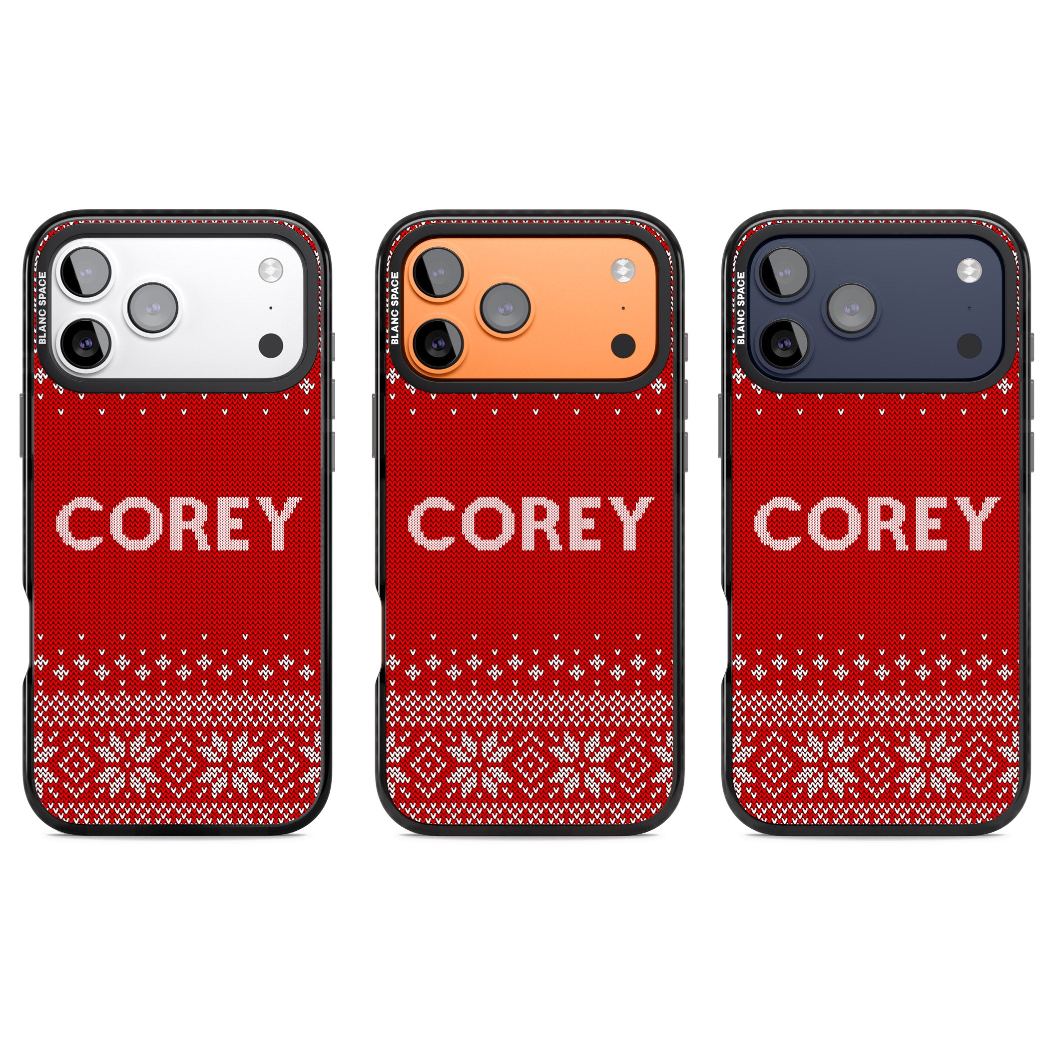 Personalised Red Christmas Knit iPhone 17 Pro Impact Pro Black Phone Case APT Impact Protection