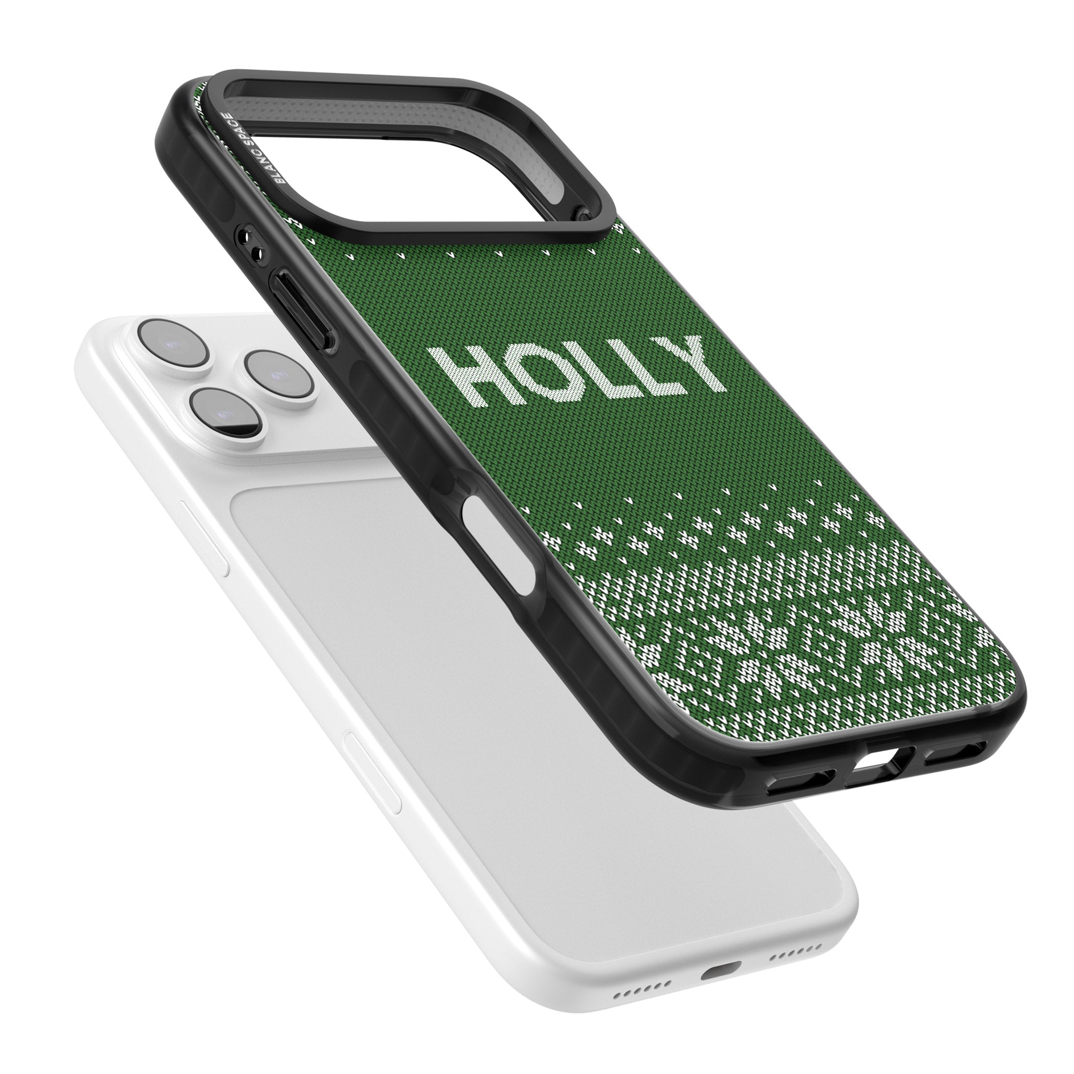 Personalised Green Christmas Knit iPhone 17 Pro Impact Pro Black Phone Case Colours