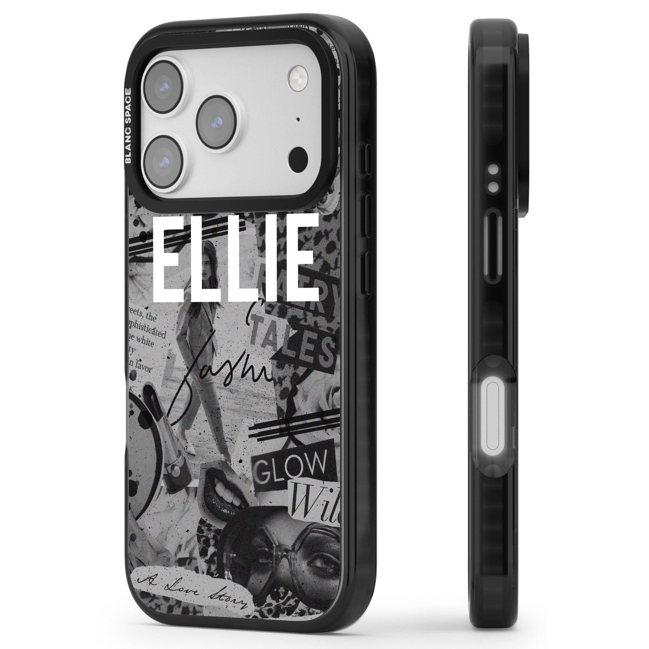 Personalised Grey Scale Vintage Collage iPhone 17 Pro Impact Pro Black Phone Case Side Profile