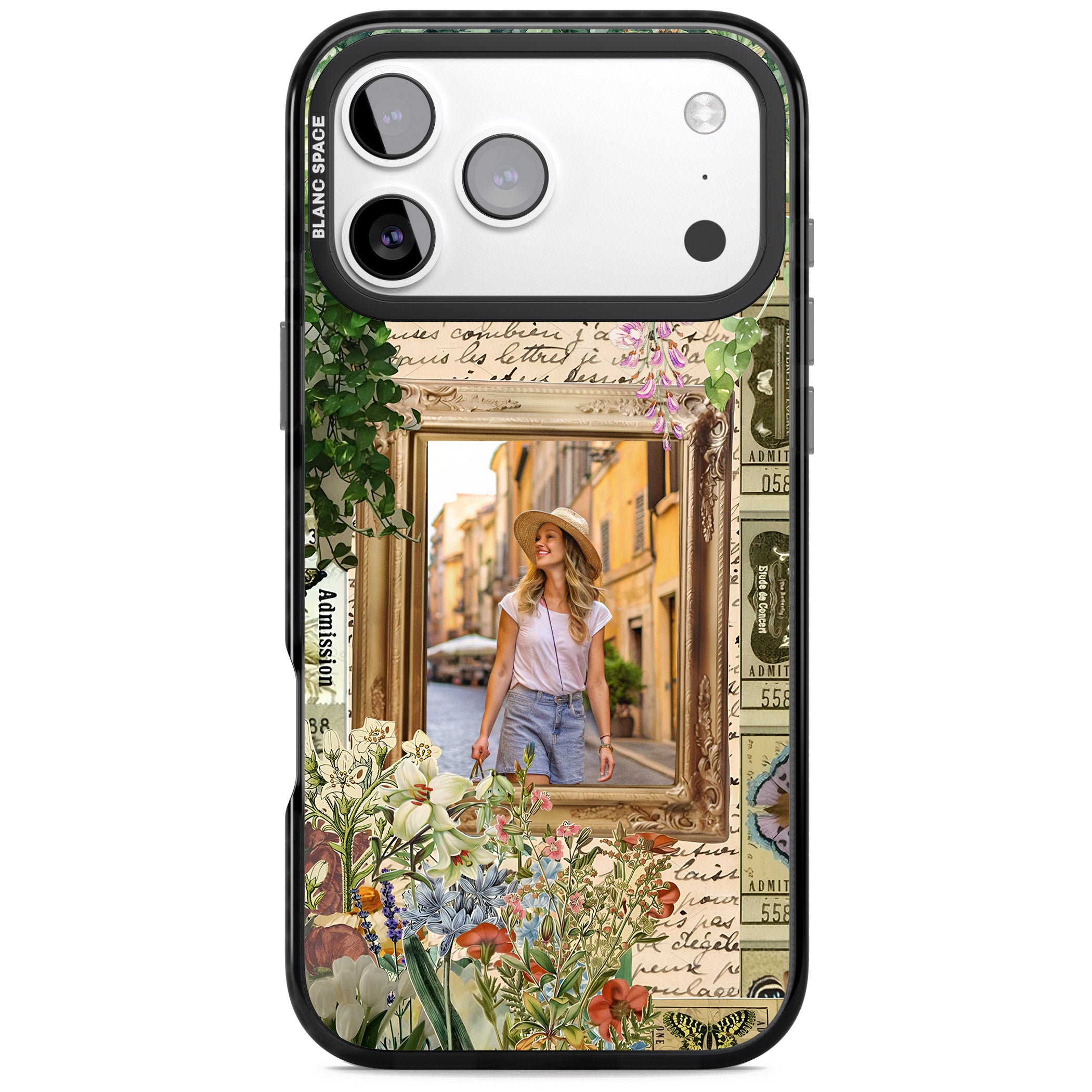 Personalised Tuscan Floral Collage Frame iPhone 17 Pro Impact Pro Black Phone Case