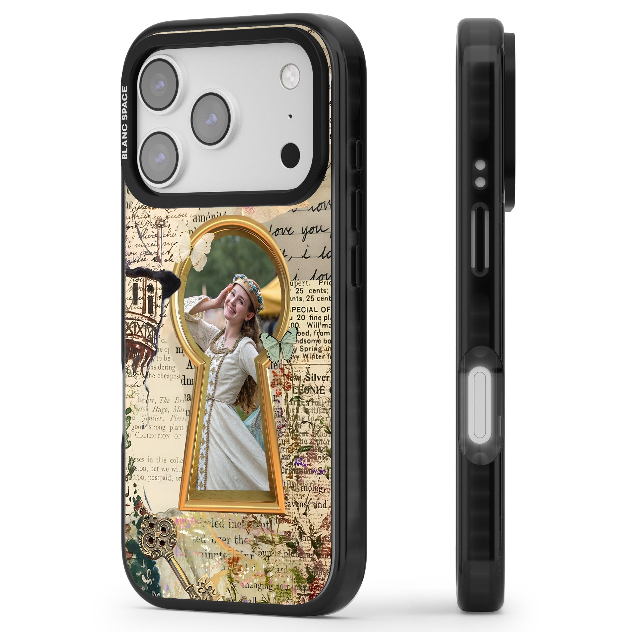 Personalised Bookpage Keyhole Frame iPhone 17 Pro Impact Pro Black Phone Case Side Profile