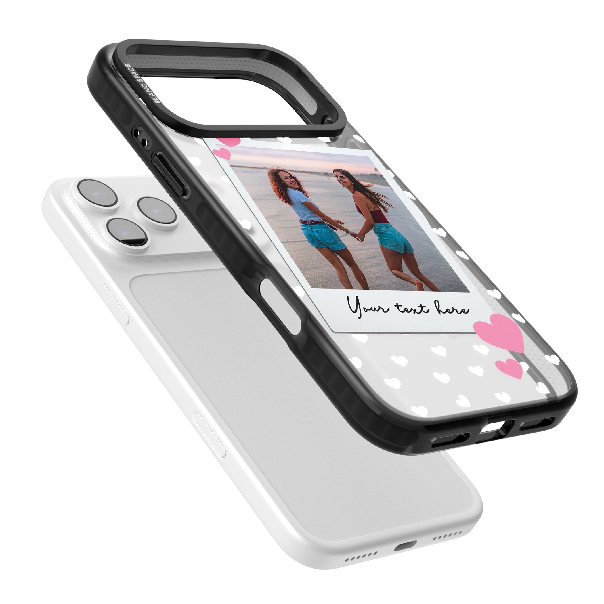 Personalised Hearts Instant Camera Photo iPhone 17 Pro Impact Pro Black Phone Case Colours