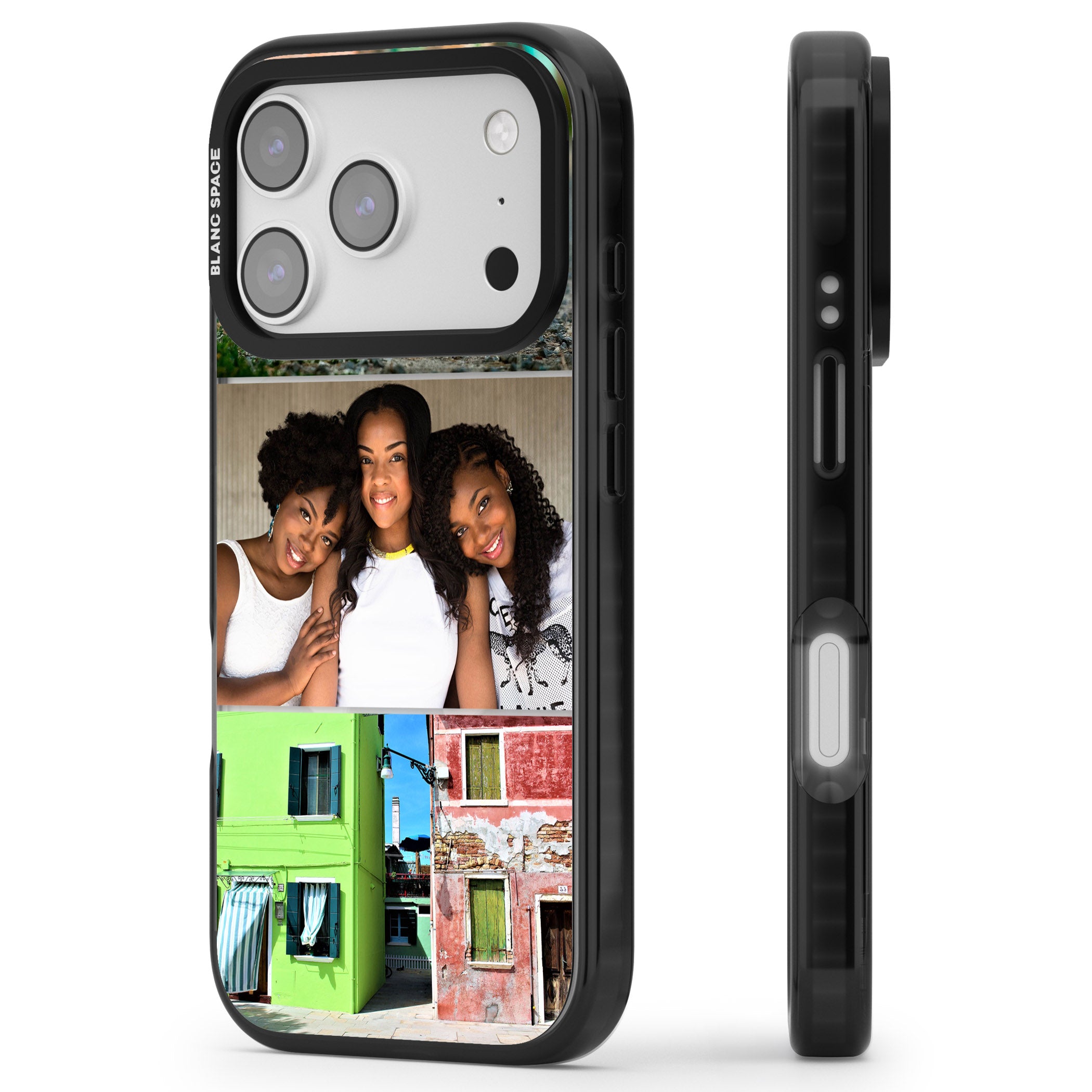 Personalised 3 Photo Grid iPhone 17 Pro Impact Pro Black Phone Case Side Profile
