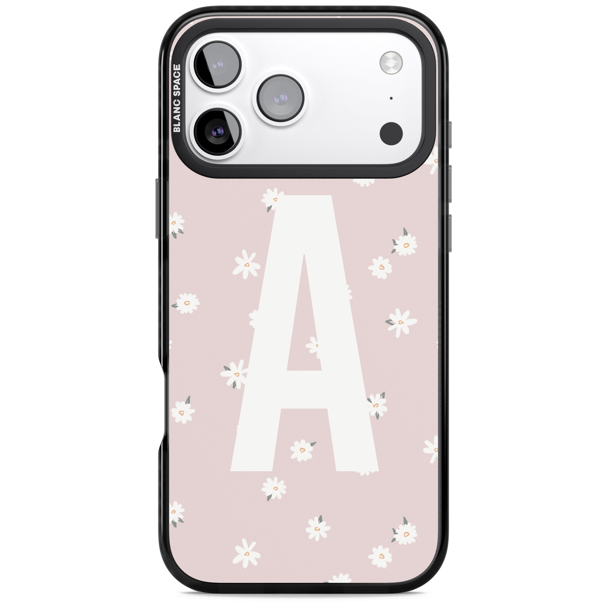 Personalised Pink Daisy Initial iPhone 17 Pro Impact Pro Black Phone Case