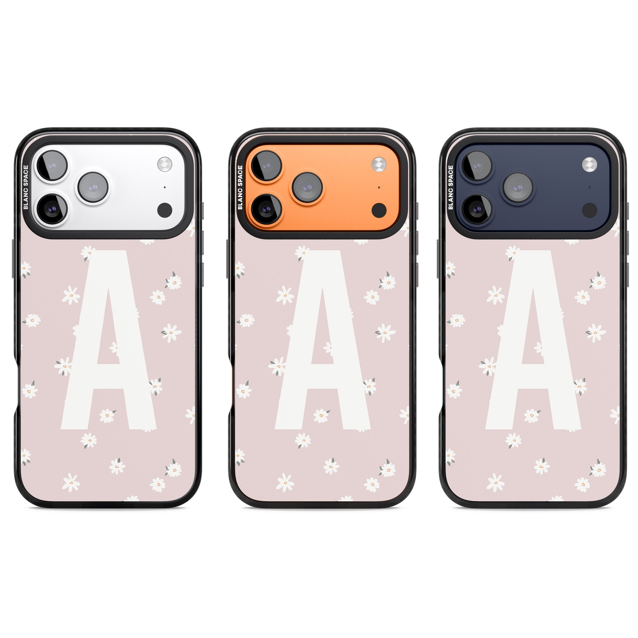 Personalised Pink Daisy Initial iPhone 17 Pro Impact Pro Black Phone Case APT Impact Protection
