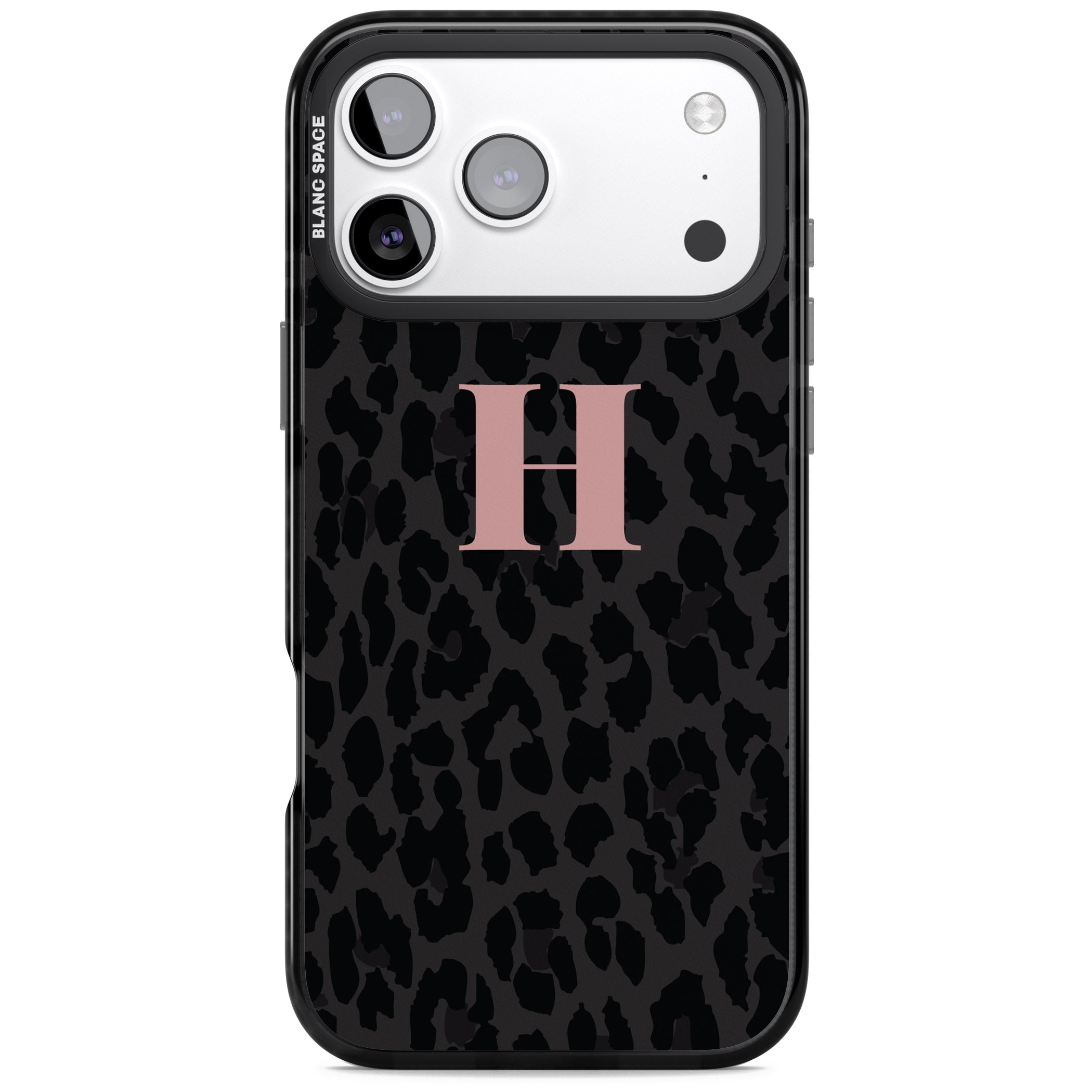 Personalised Pink Leopard Monogram iPhone 17 Pro Impact Pro Black Phone Case