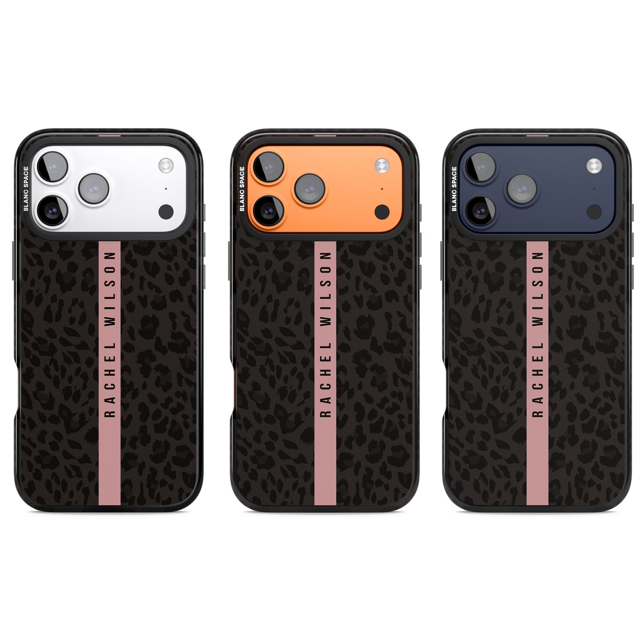Personalised Pink Stripe Leopard iPhone 17 Pro Impact Pro Black Phone Case APT Impact Protection
