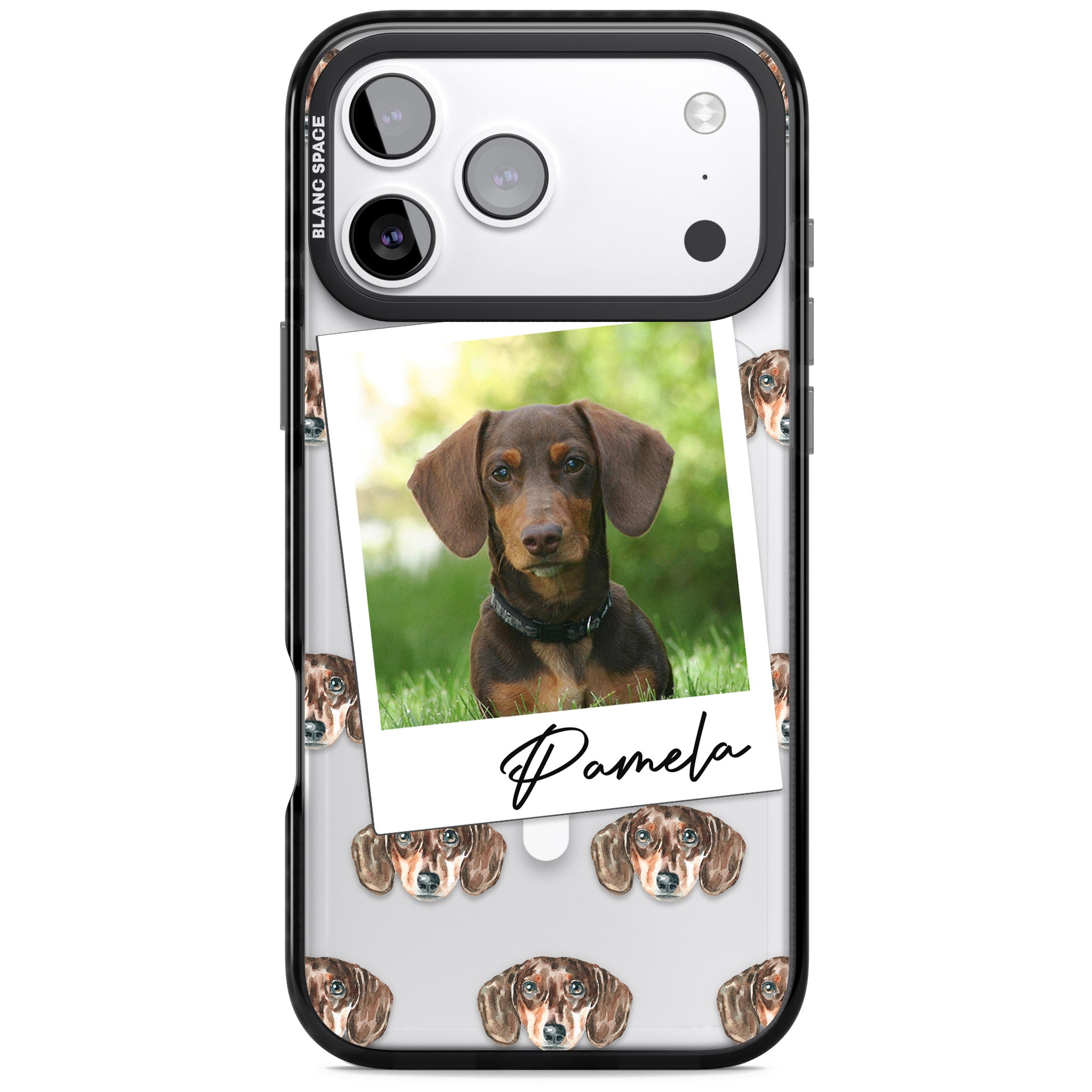 Personalised Brown Dachshund Instant Camera Photo iPhone 17 Pro Impact Pro Black Phone Case