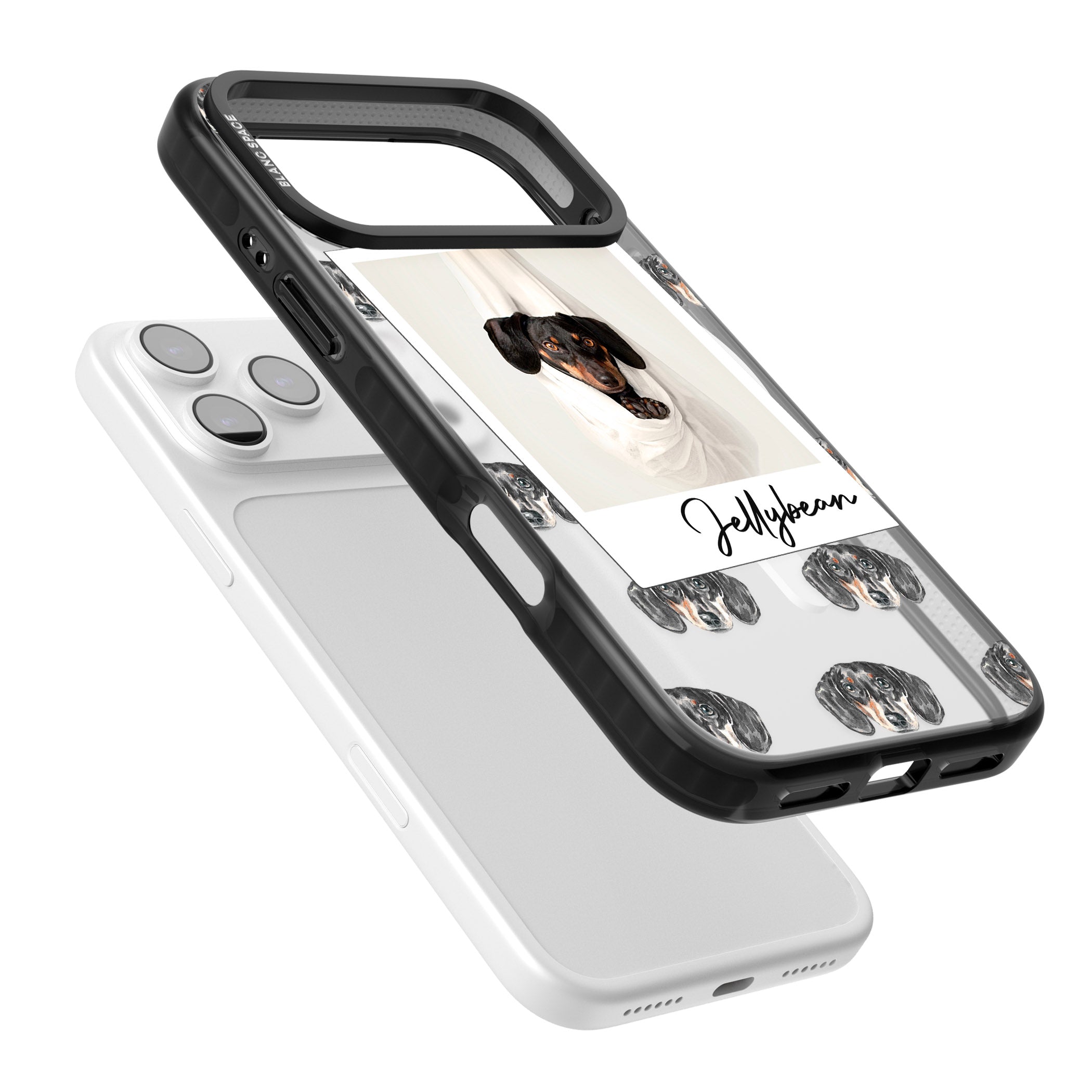 Personalised Black Dachshund Instant Camera Photo iPhone 17 Pro Impact Pro Black Phone Case Colours