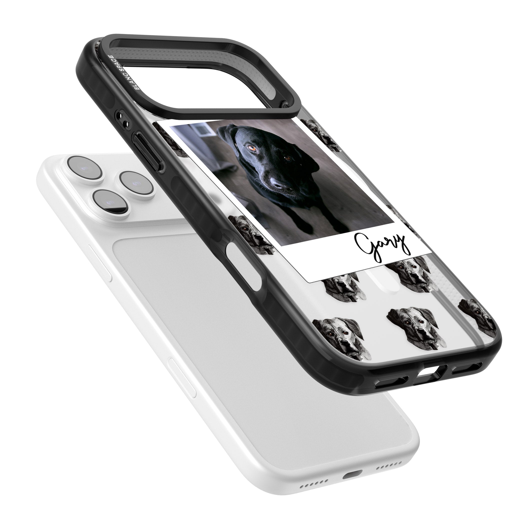 Personalised Black Labrador Instant Camera Photo iPhone 17 Pro Impact Pro Black Phone Case Colours