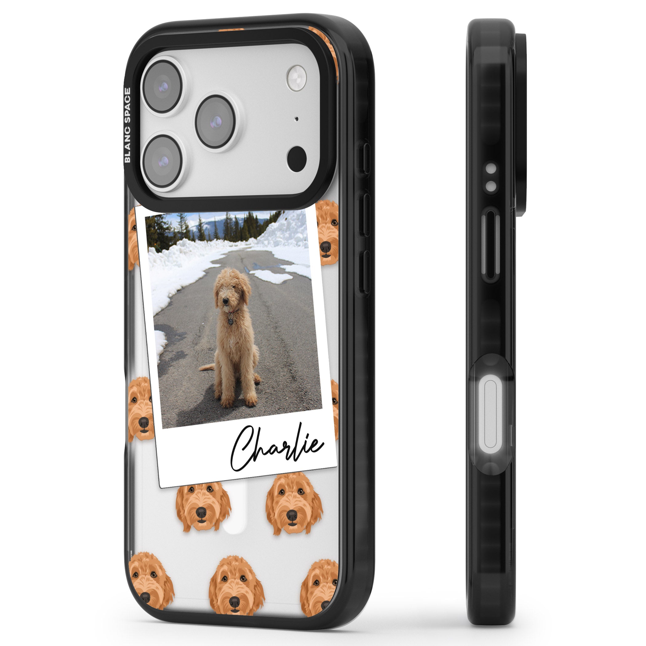 Personalised Golden Doodle Dog Photo iPhone 17 Pro Impact Pro Black Phone Case Side Profile
