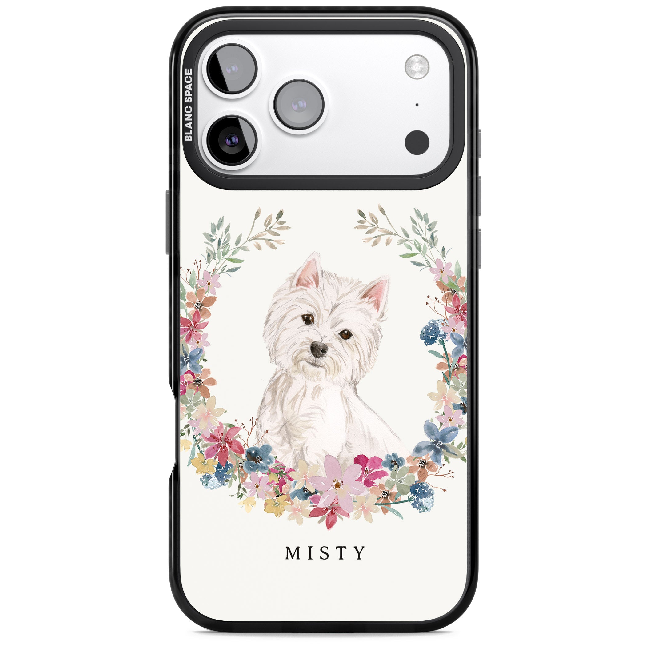Personalised Westie Floral Portrait iPhone 17 Pro Impact Pro Black Phone Case