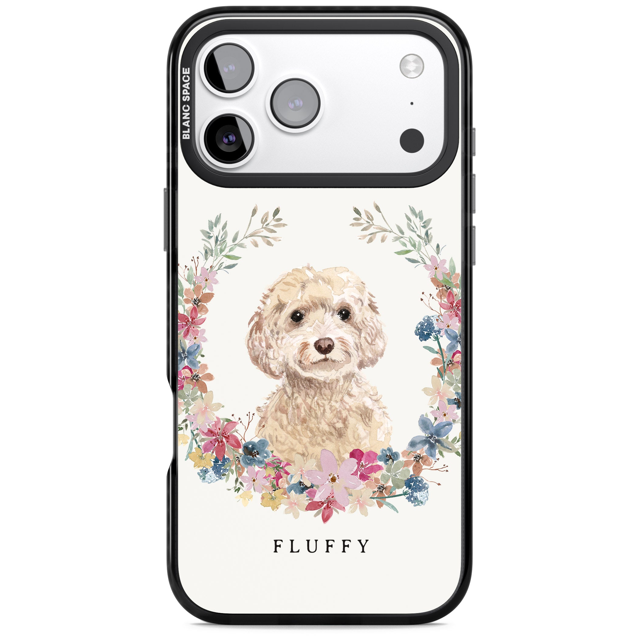 Personalised Champagne Cockapoo Floral Portrait iPhone 17 Pro Impact Pro Black Phone Case