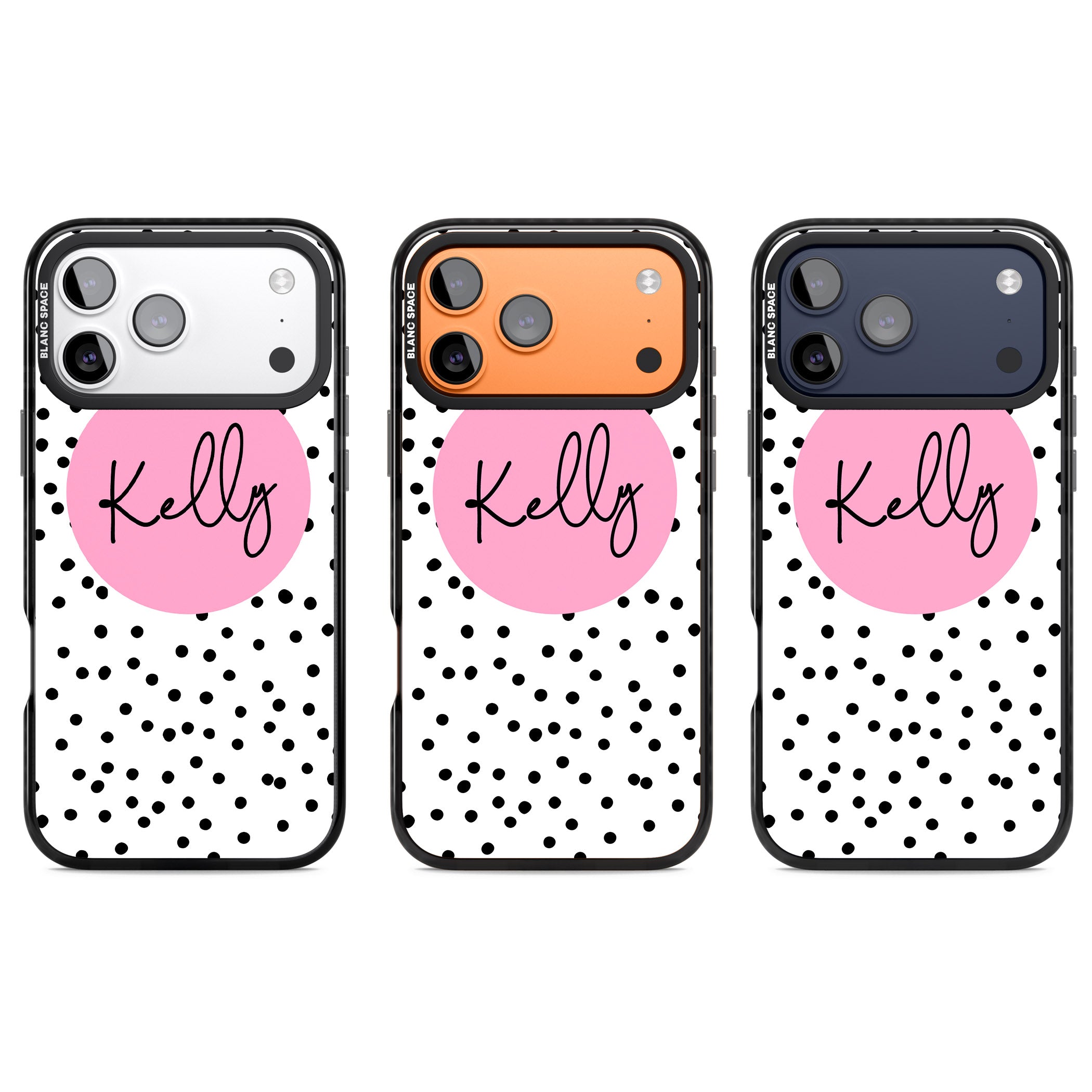 Personalised Pink Circle & Dots iPhone 17 Pro Impact Pro Black Phone Case APT Impact Protection