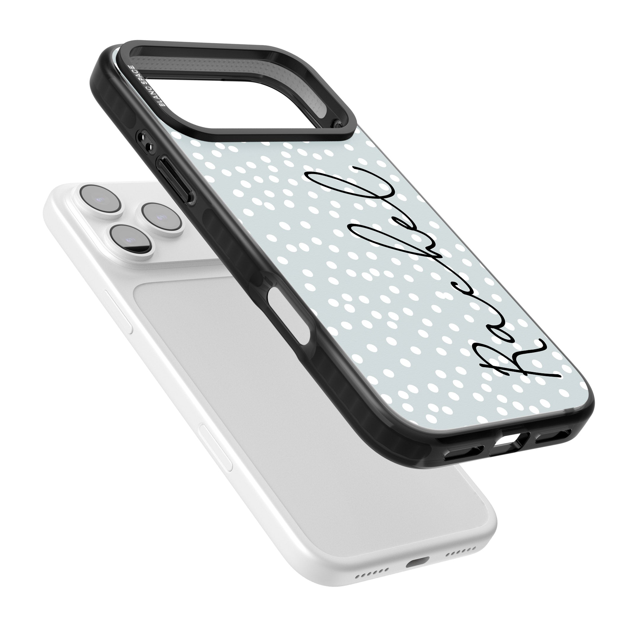 Personalised Vertical Cursive & Dots iPhone 17 Pro Impact Pro Black Phone Case Colours