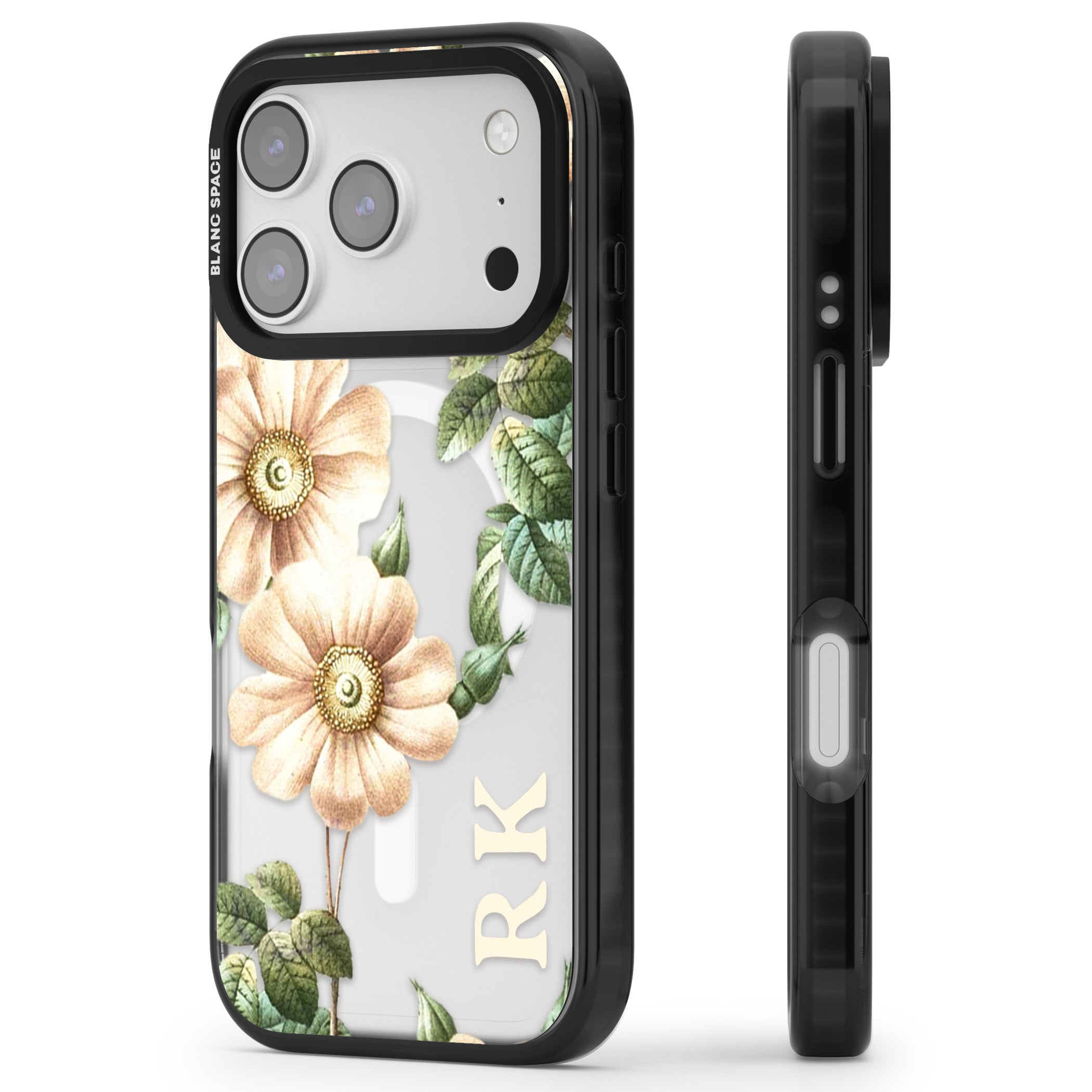 Personalised Vintage Floral Anemone iPhone 17 Pro Impact Pro Black Phone Case Side Profile
