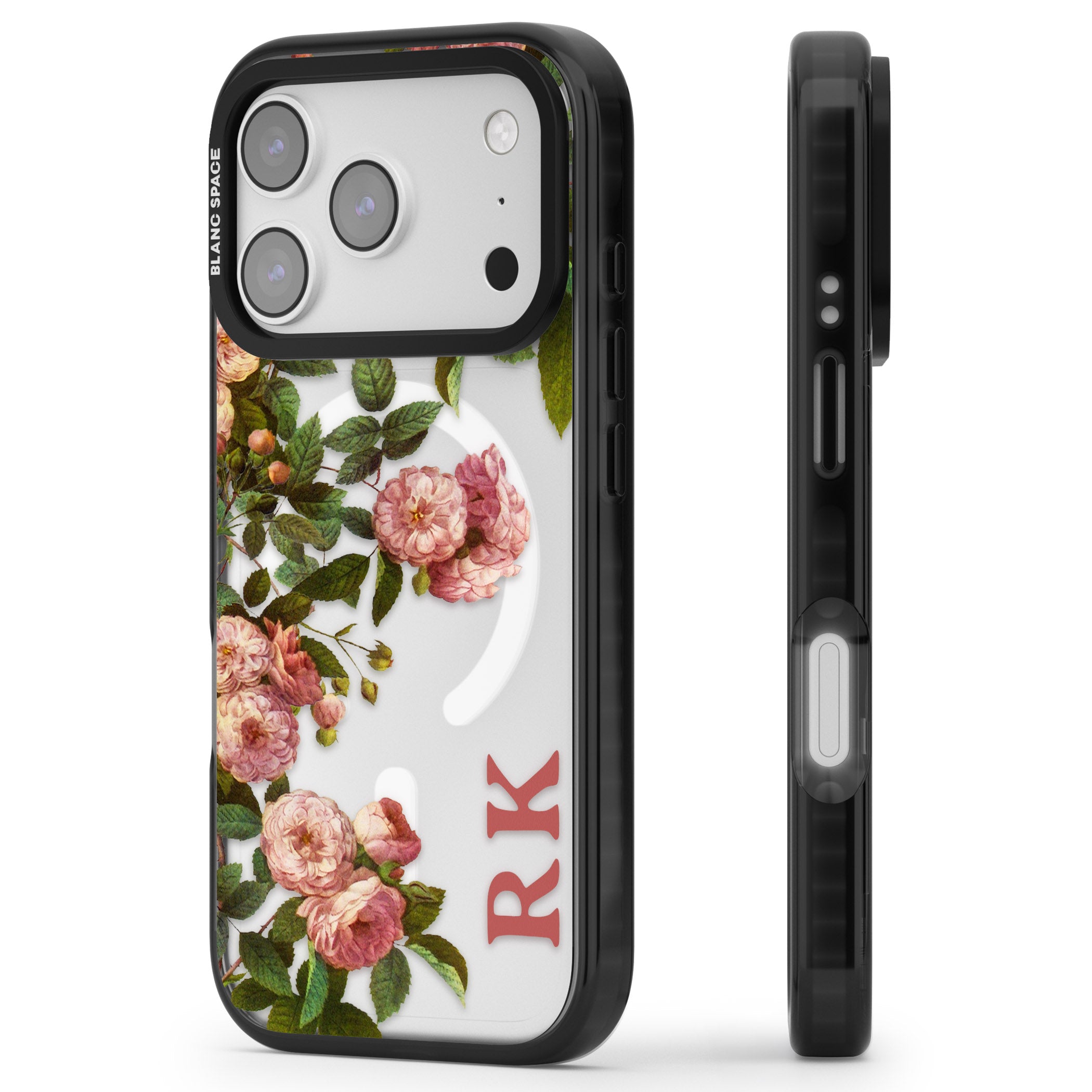 Personalised Vintage Floral Garden iPhone 17 Pro Impact Pro Black Phone Case Side Profile