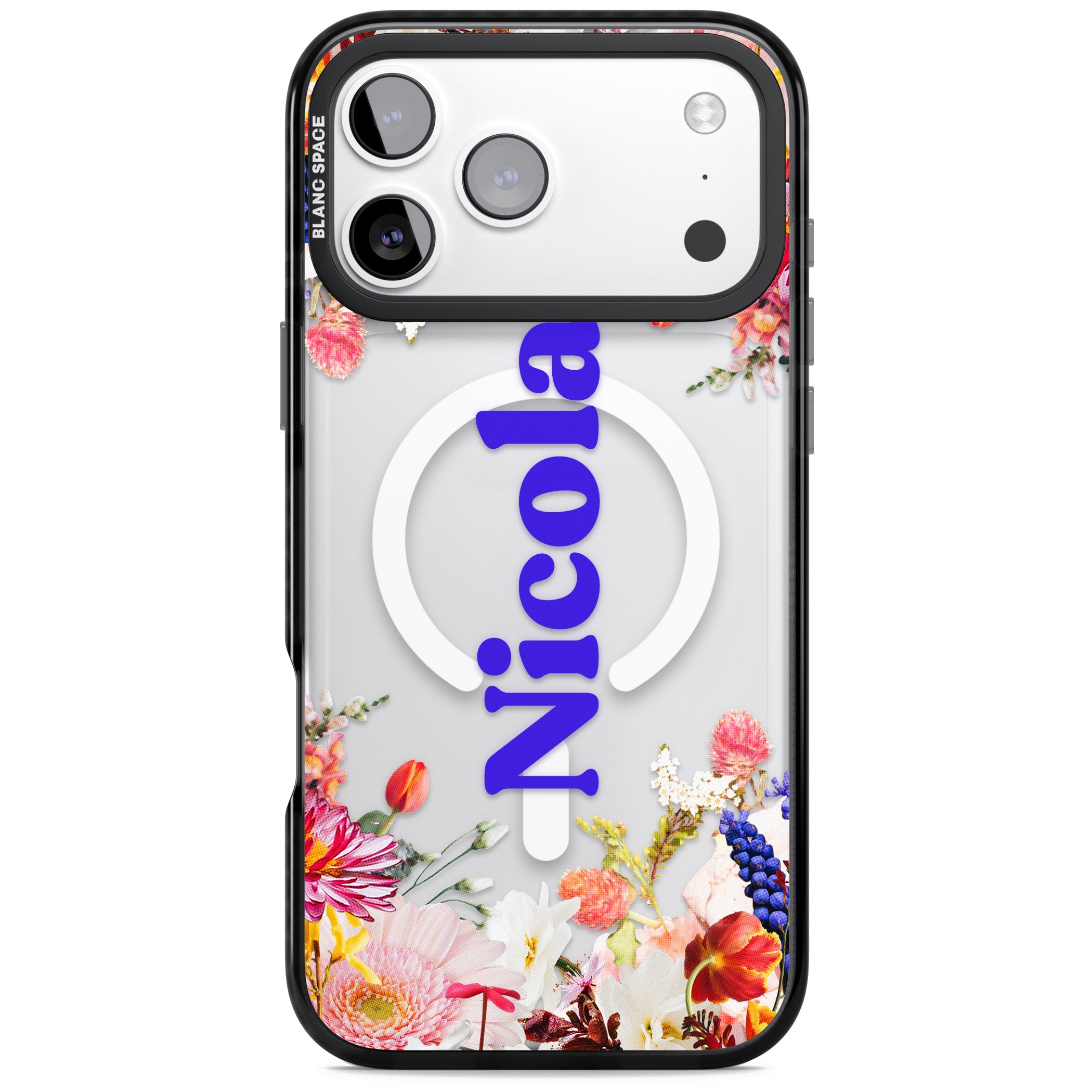 Personalised Floral Name iPhone 17 Pro Impact Pro Black Phone Case