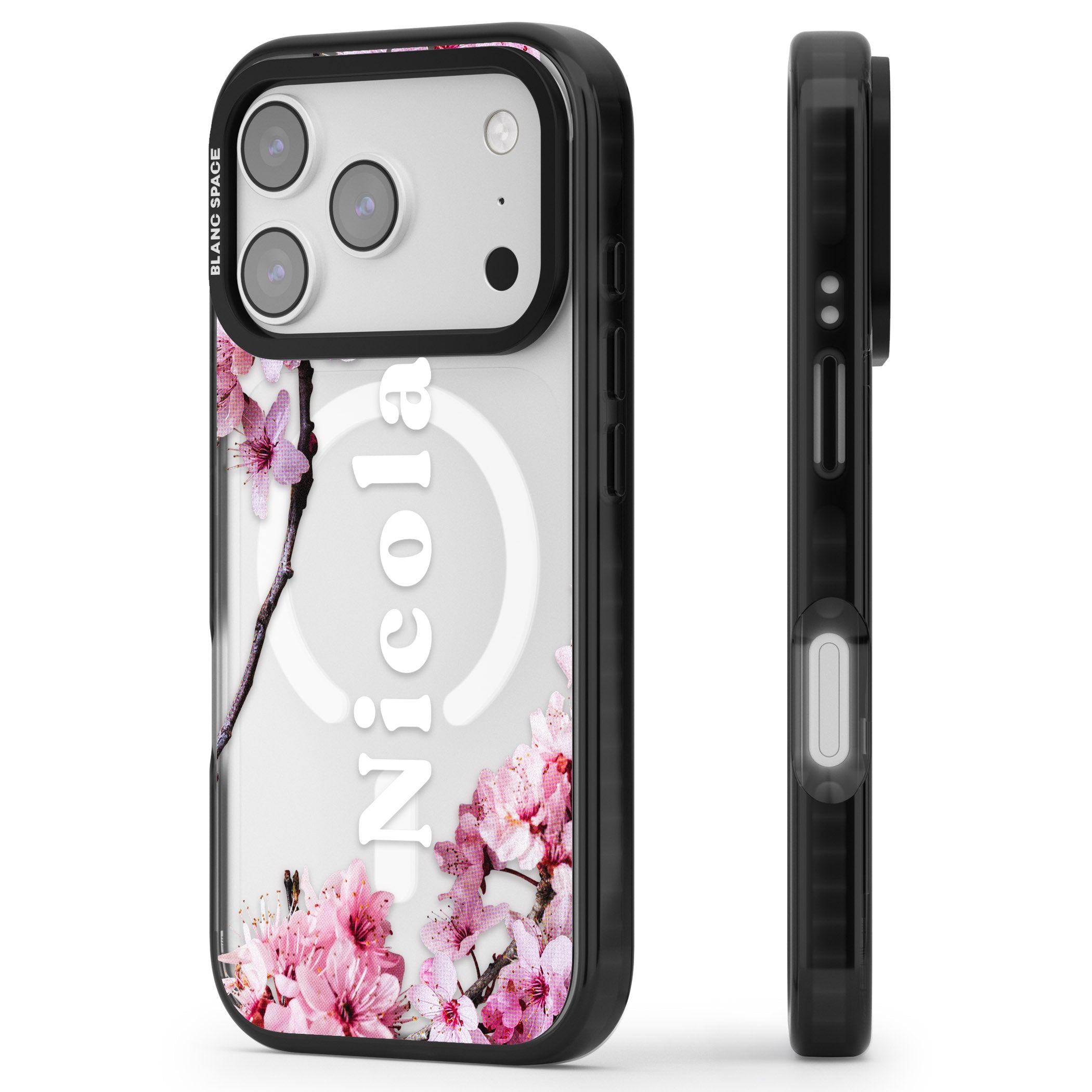 Personalised Cherry Blossom Elegance Classic iPhone 17 Pro Max Impact Pro Black Phone Case Side Profile