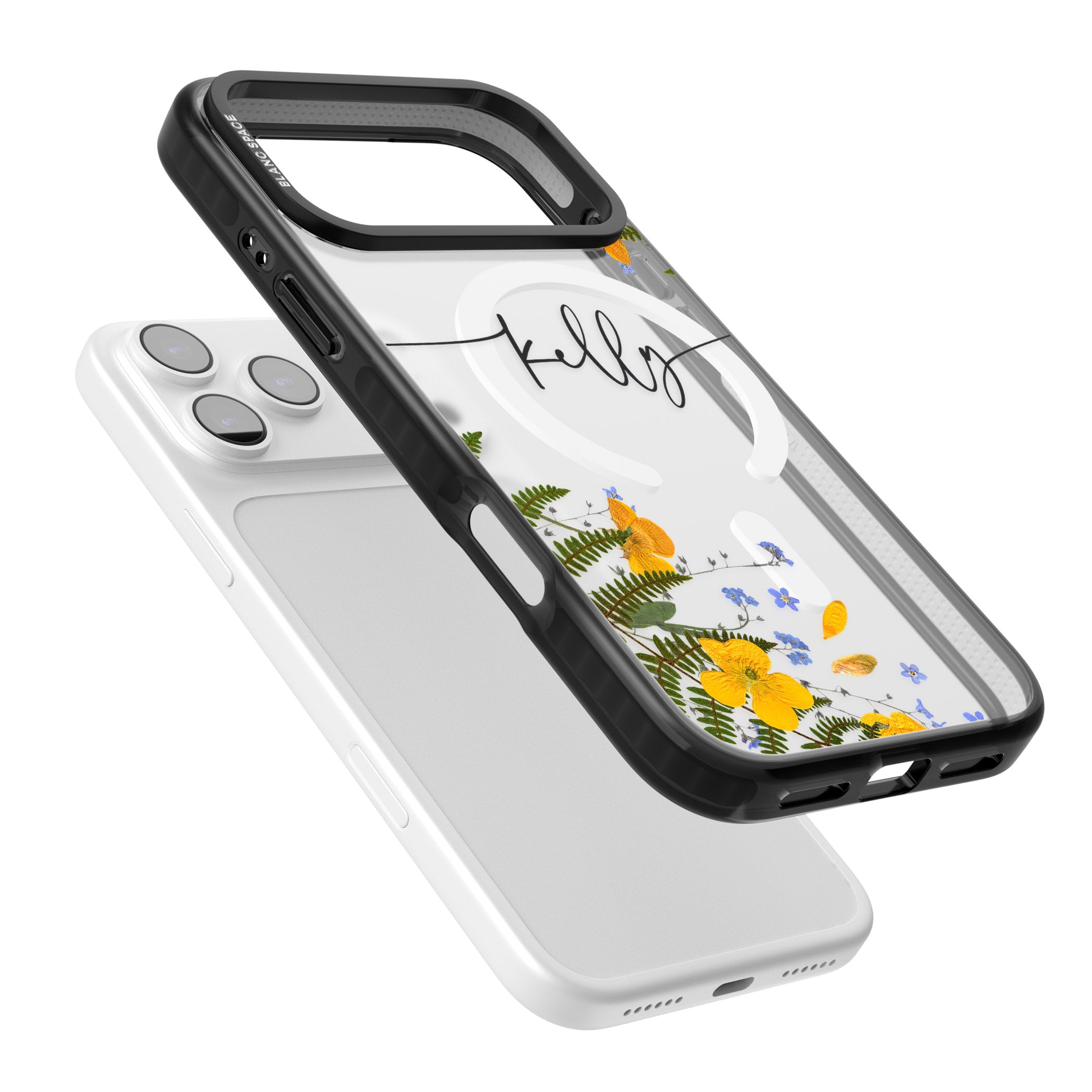 Personalised Ferns & Wildflowers iPhone 17 Pro Impact Pro Black Phone Case Colours