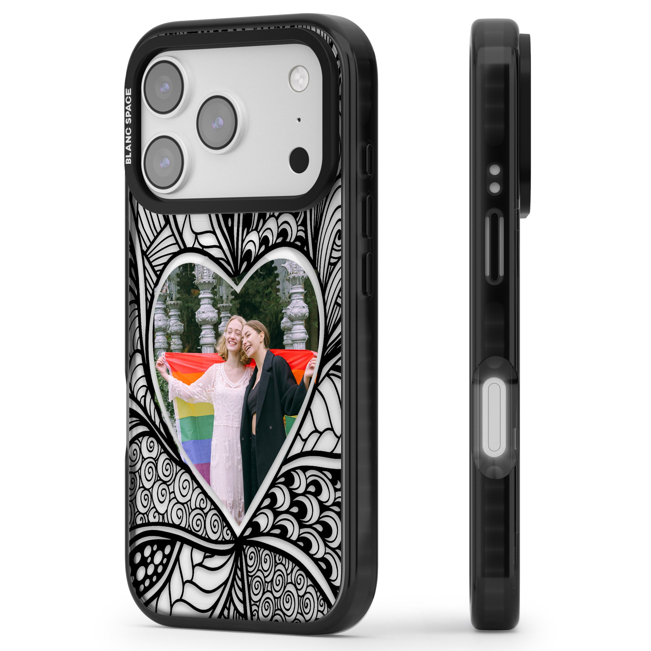 Personalised Henna Heart Photo Case iPhone 17 Pro Impact Pro Black Phone Case Side Profile