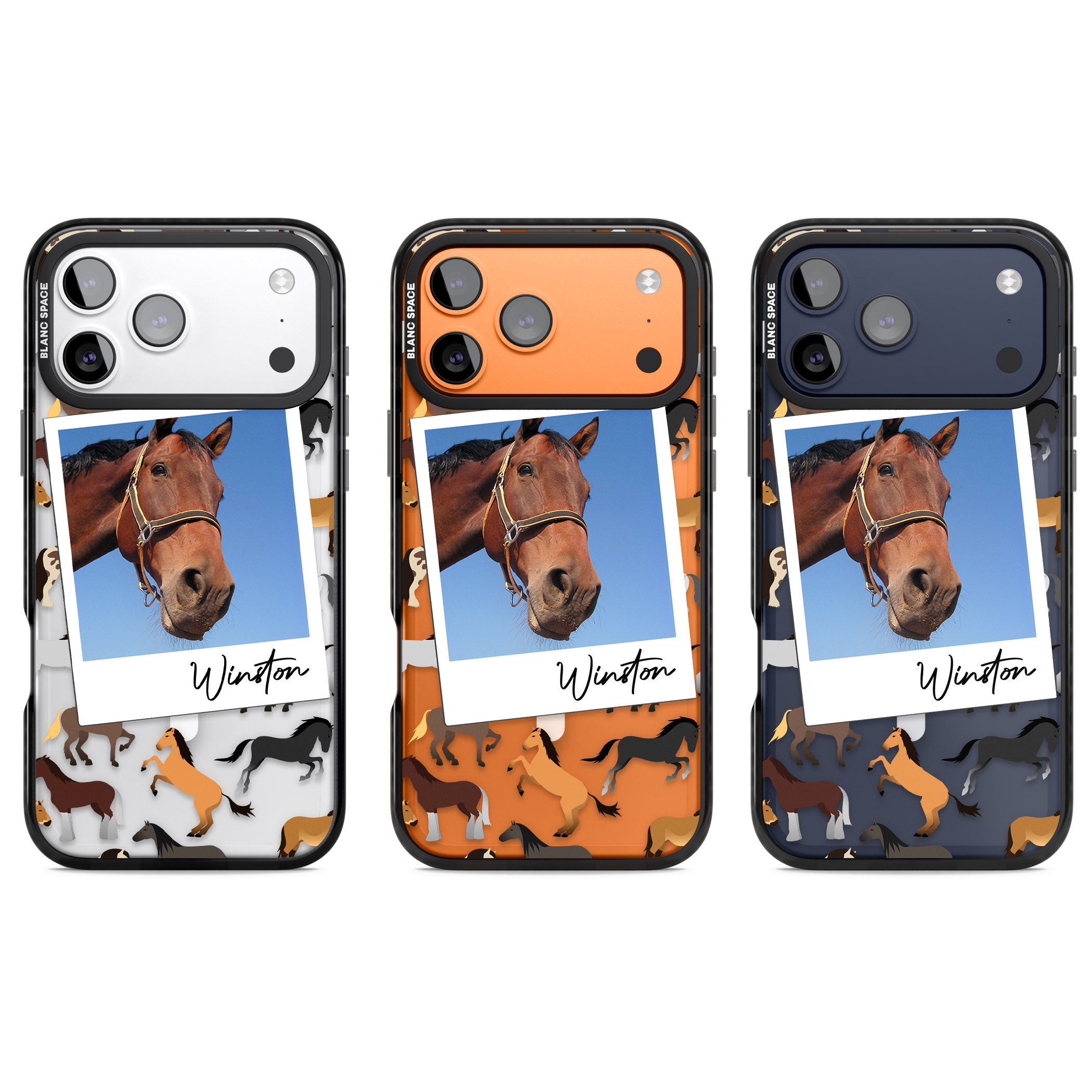 Personalised Horse Polaroid iPhone 17 Pro Impact Pro Black Phone Case APT Impact Protection