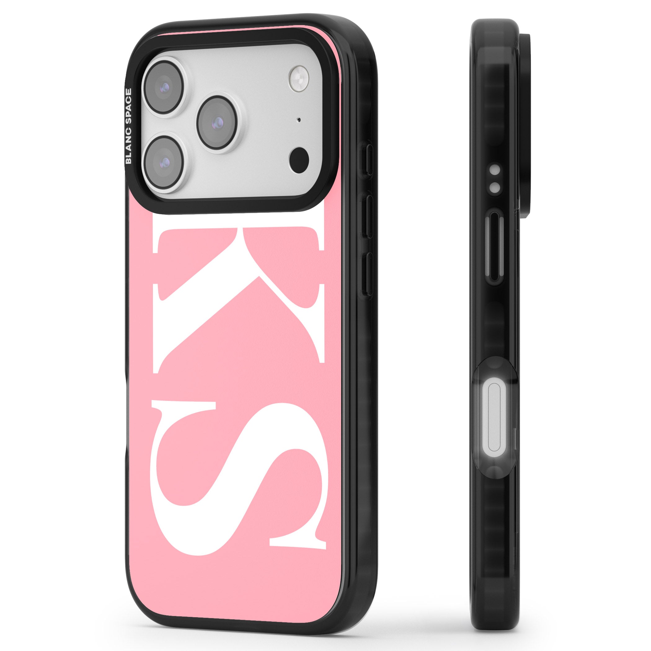 Personalised White & Pink Letters iPhone 17 Pro Max Impact Pro Black Phone Case Side Profile