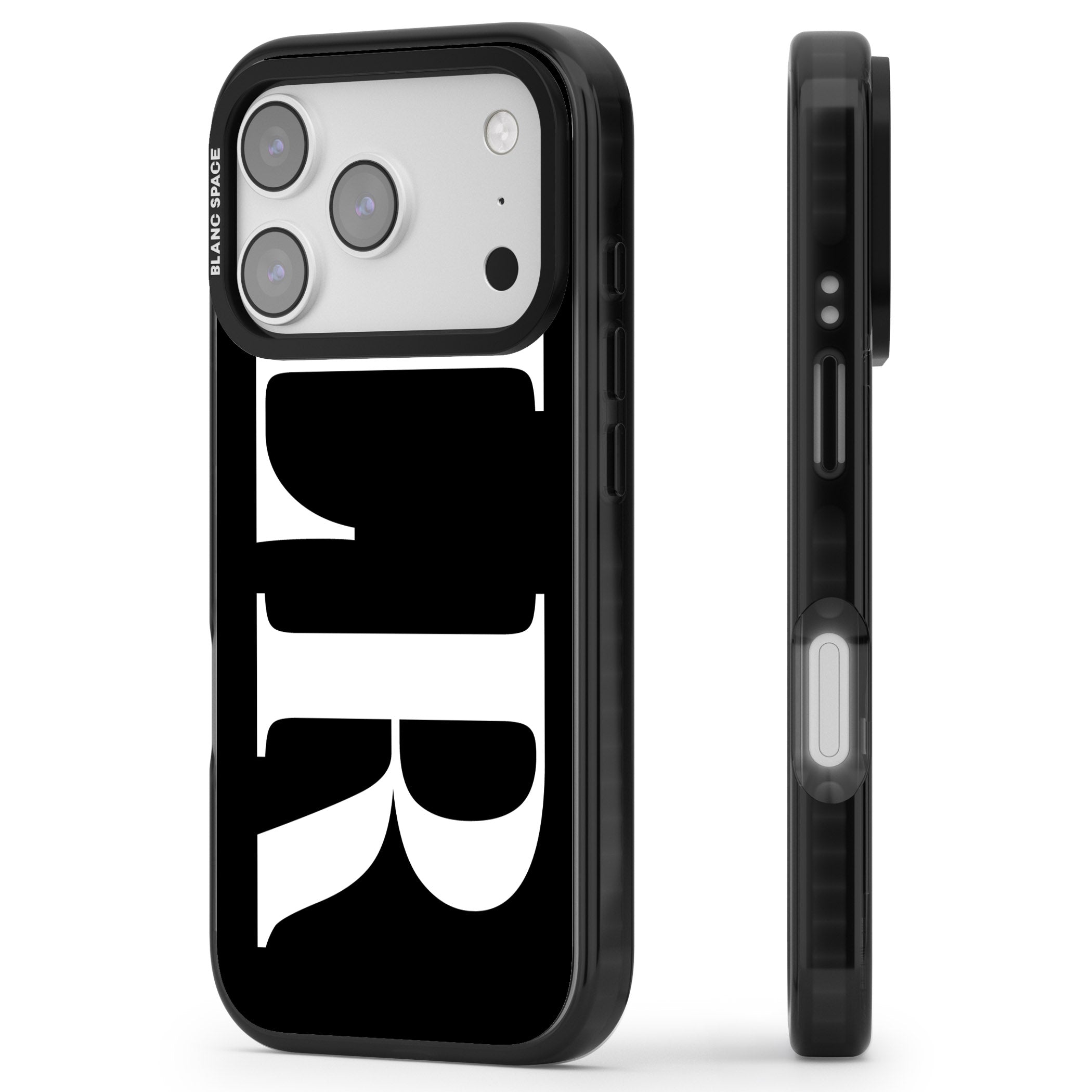 Personalised White & Black Letters iPhone 17 Pro Impact Pro Black Phone Case Side Profile