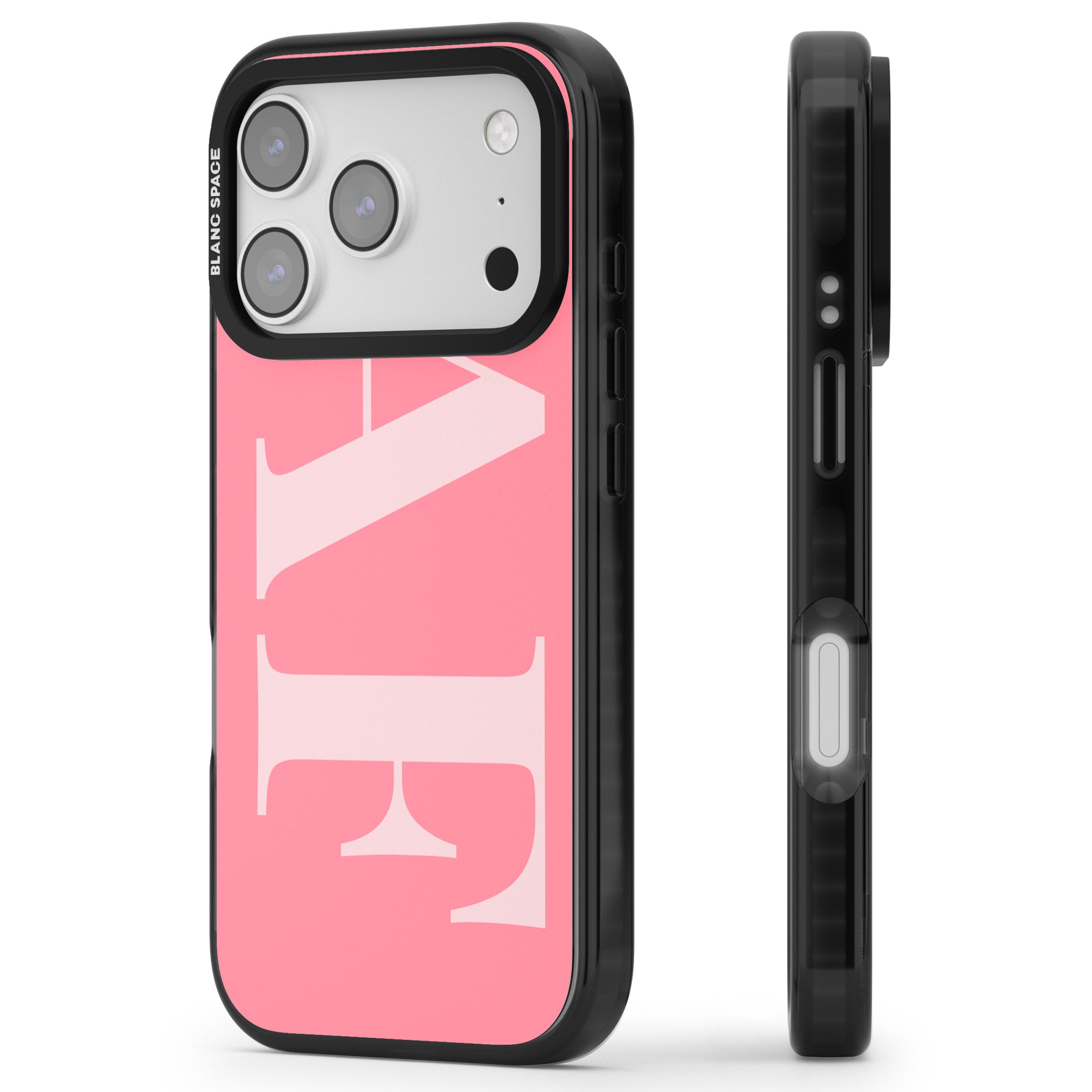 Personalised Light & Dark Pink Green Letters iPhone 17 Pro Impact Pro Black Phone Case Side Profile