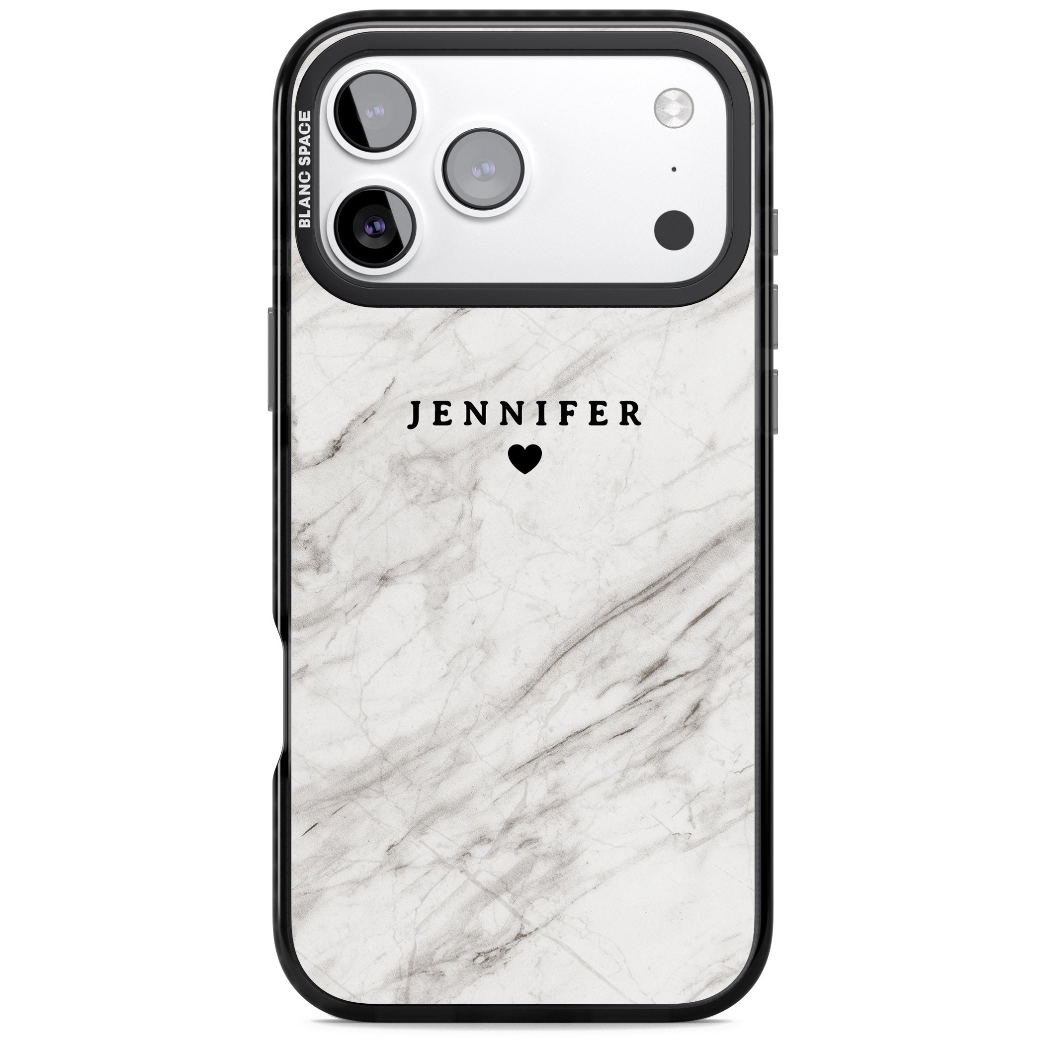 Personalised Light Grey Marble iPhone 17 Pro Impact Pro Black Phone Case