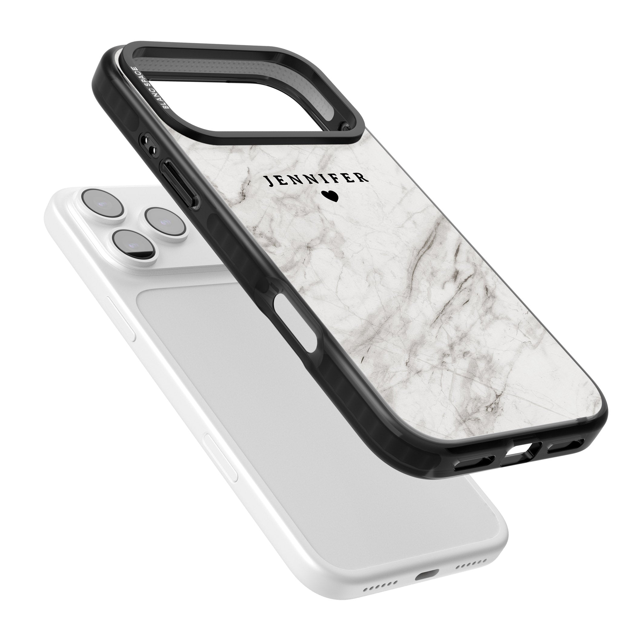 Personalised Light Grey Marble iPhone 17 Pro Impact Pro Black Phone Case Colours
