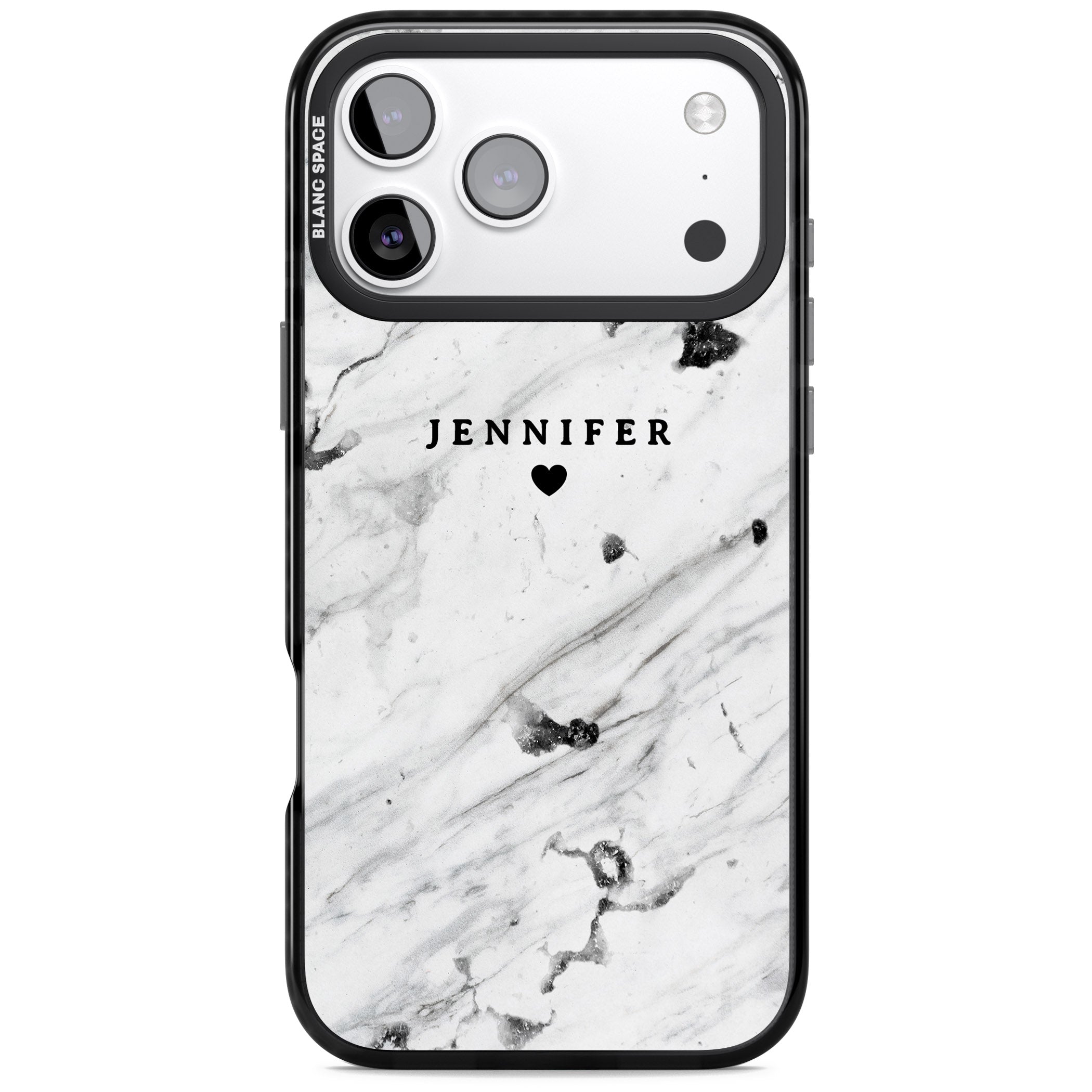 Personalised Marble Heart iPhone 17 Pro Impact Pro Black Phone Case