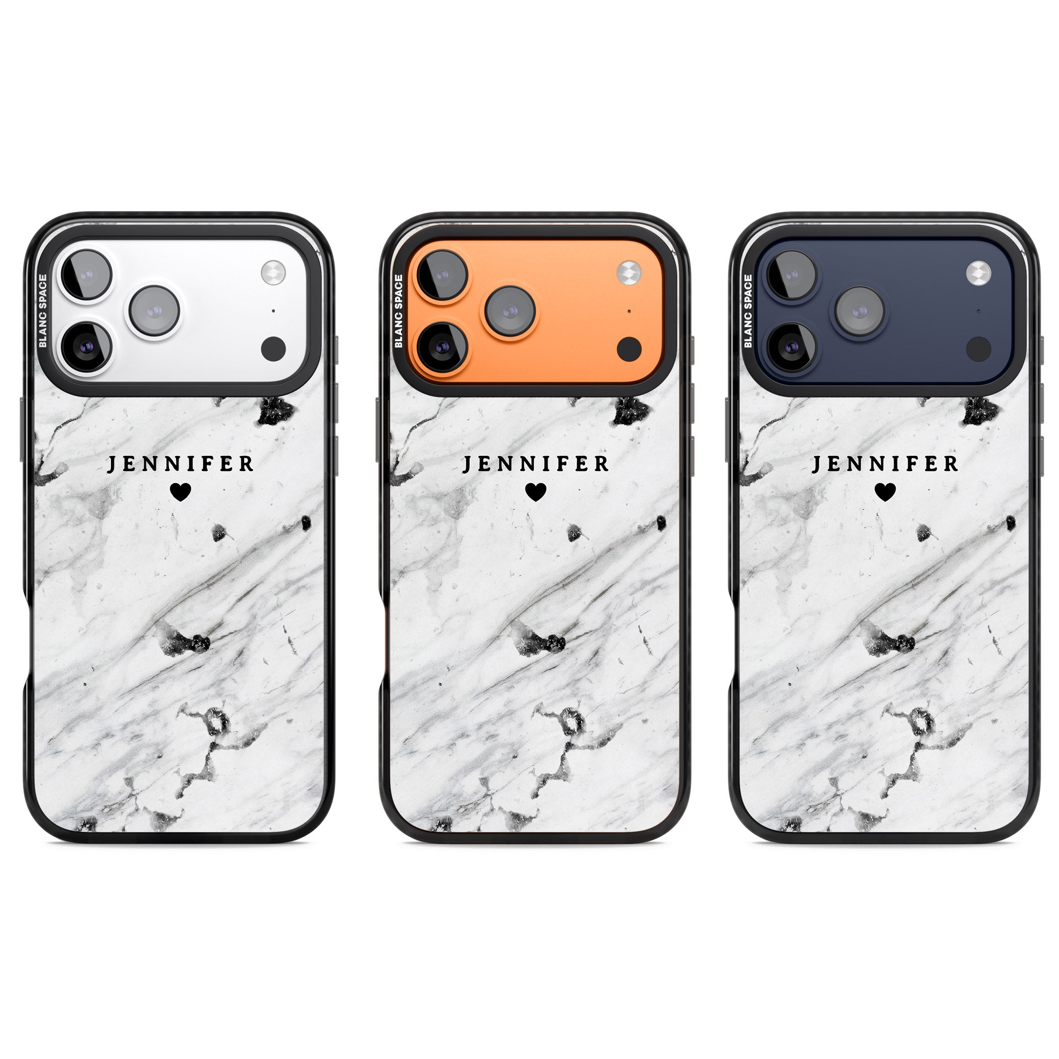 Personalised Marble Heart iPhone 17 Pro Impact Pro Black Phone Case APT Impact Protection