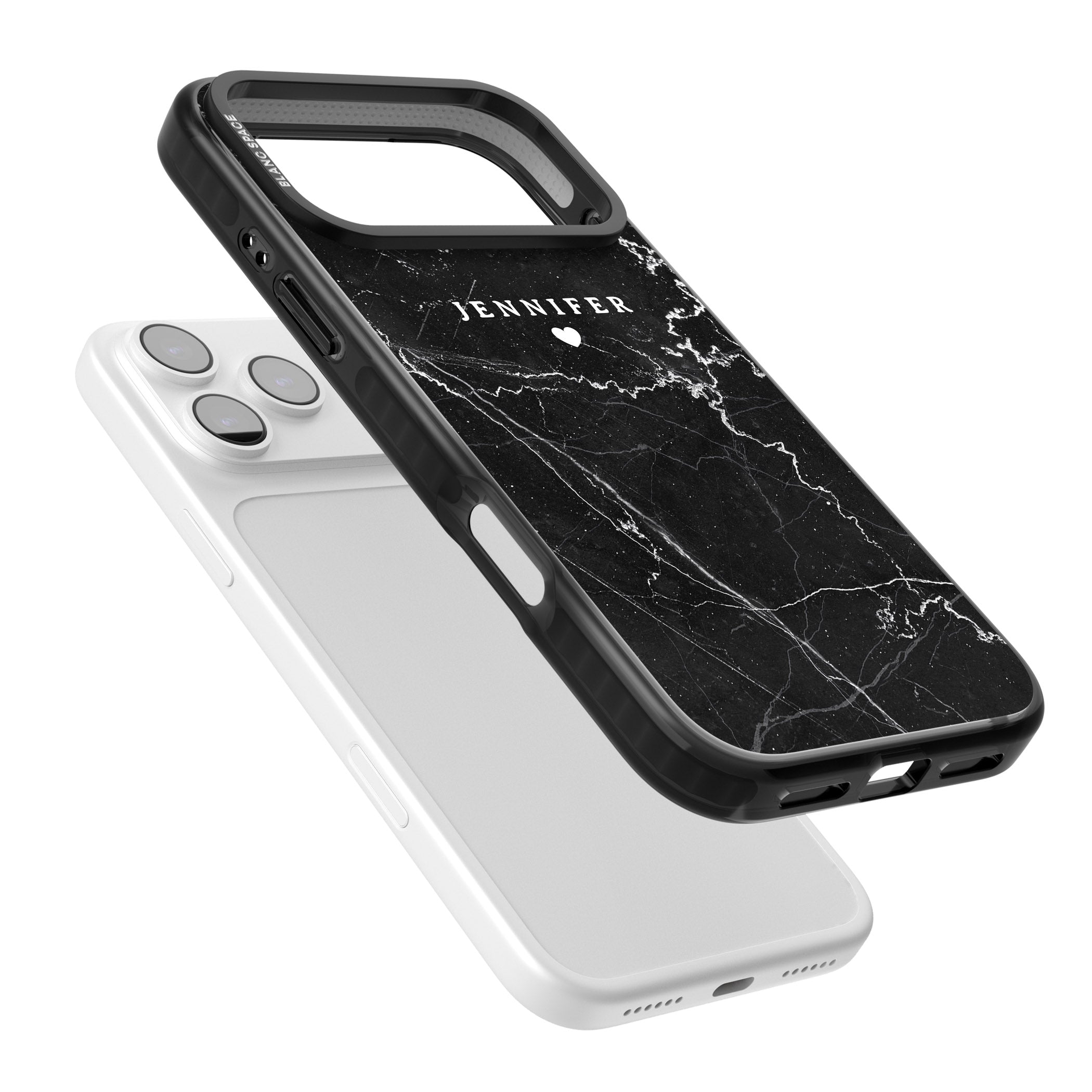 Personalised Black Marble iPhone 17 Pro Impact Pro Black Phone Case Colours