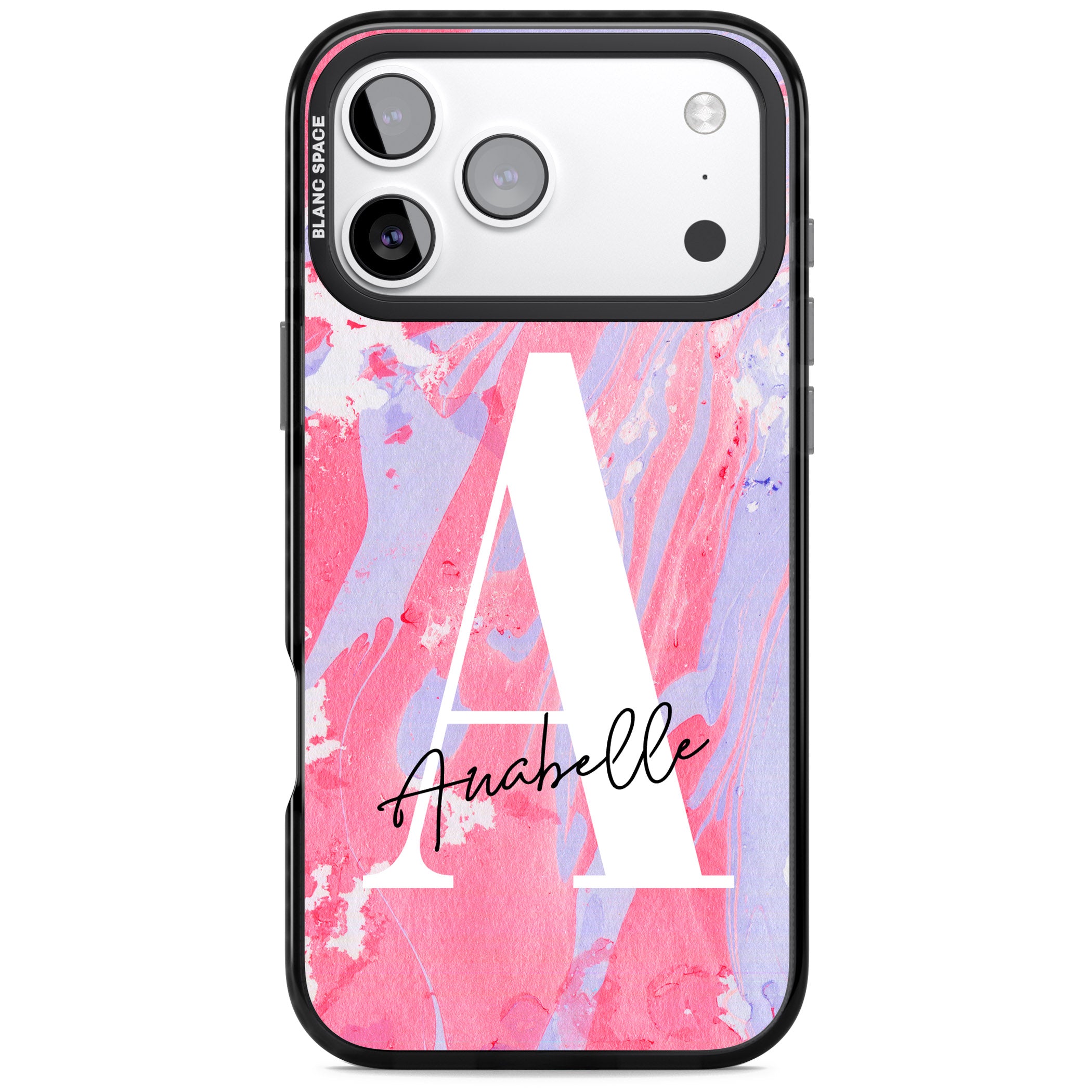 Personalised Pink & Purple Marble iPhone 17 Pro Impact Pro Black Phone Case