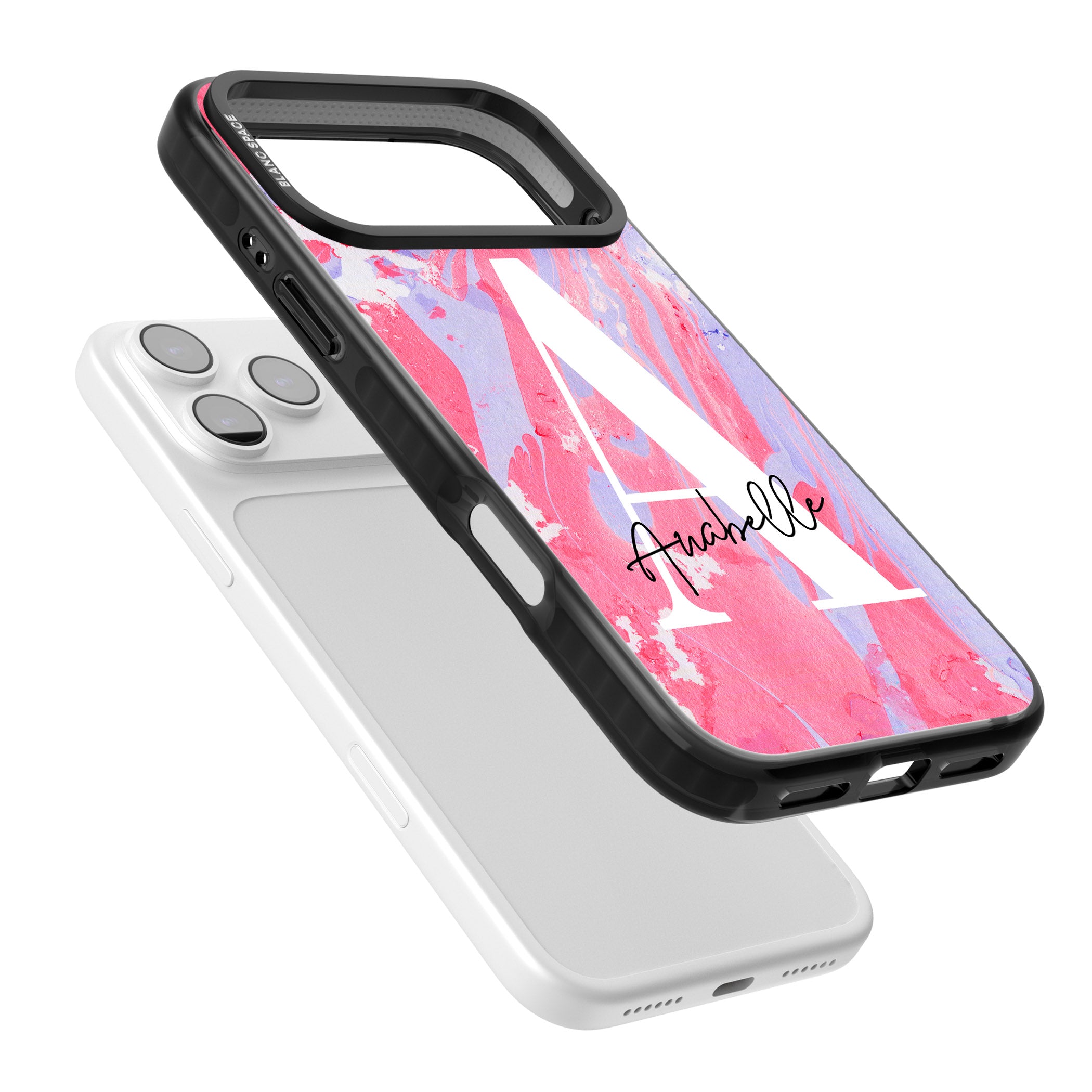 Personalised Pink & Purple Marble iPhone 17 Pro Impact Pro Black Phone Case Colours