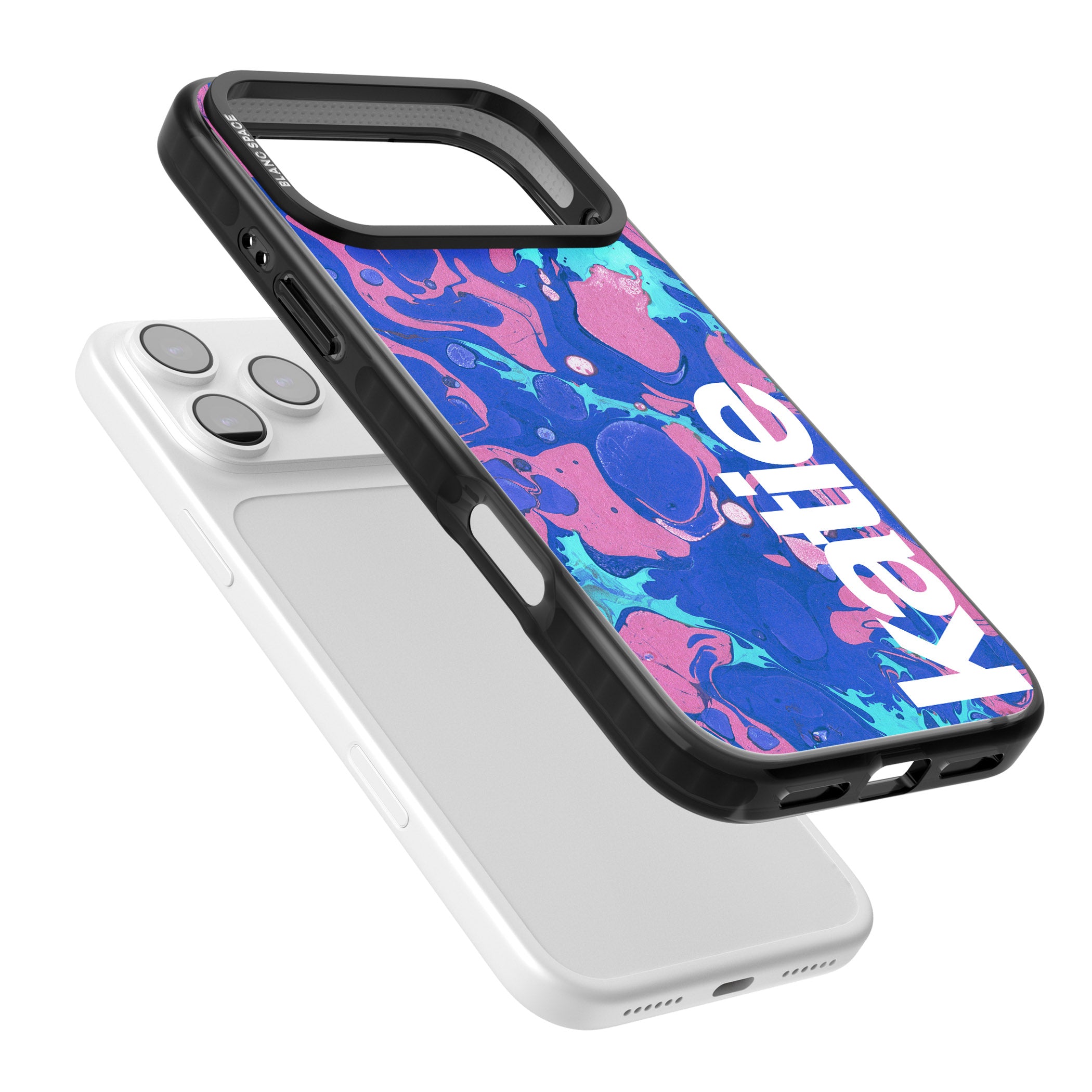 Personalised Navy & Turquoise Marbled iPhone 17 Pro Impact Pro Black Phone Case Colours