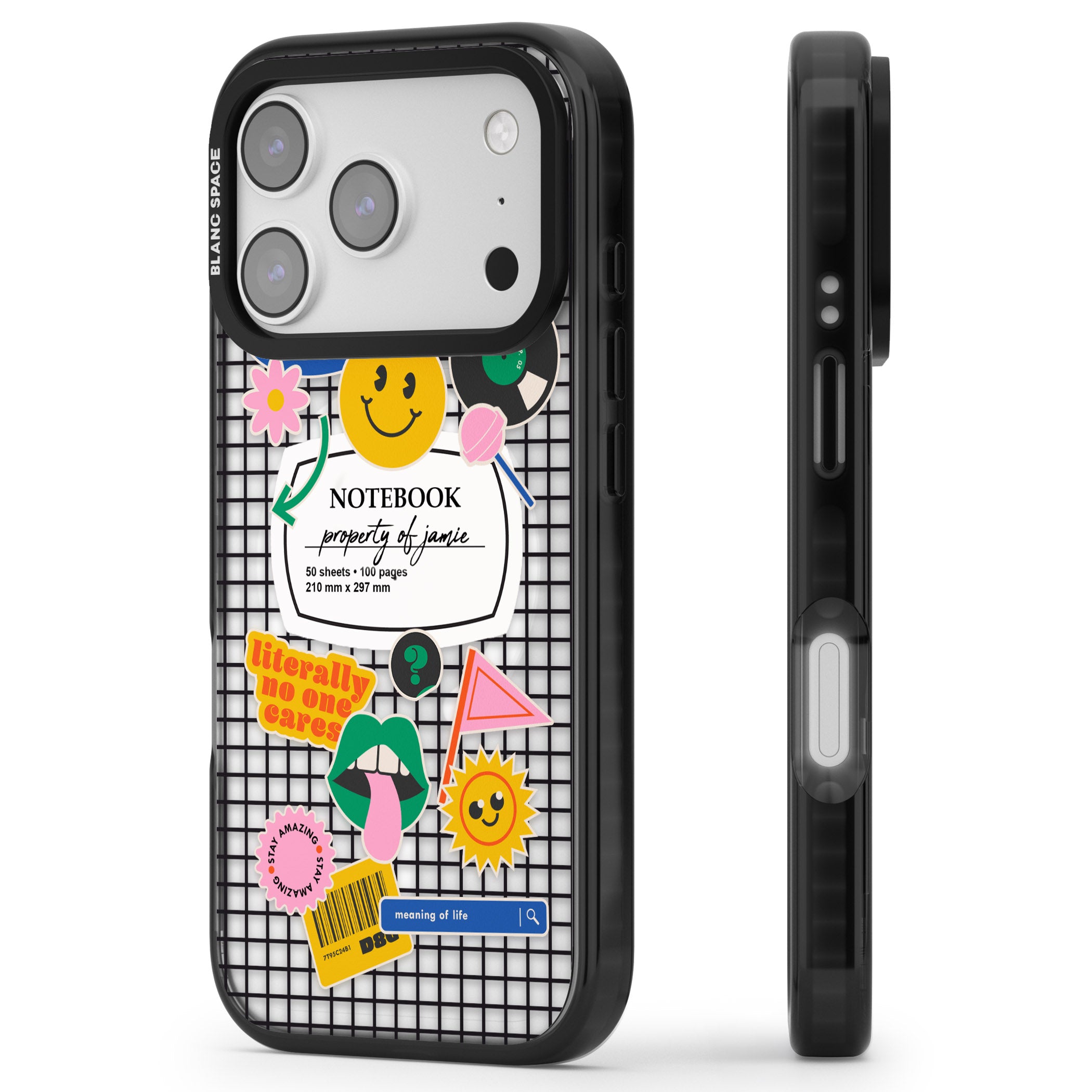 Personalised Sticker Mix Grid iPhone 17 Pro Impact Pro Black Phone Case Side Profile