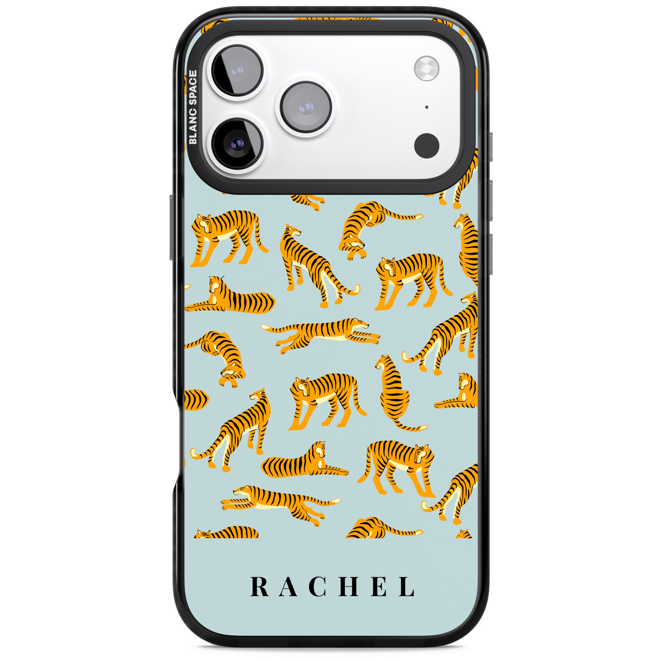 Personalised Turquoise Tiger Pattern iPhone 17 Pro Impact Pro Black Phone Case