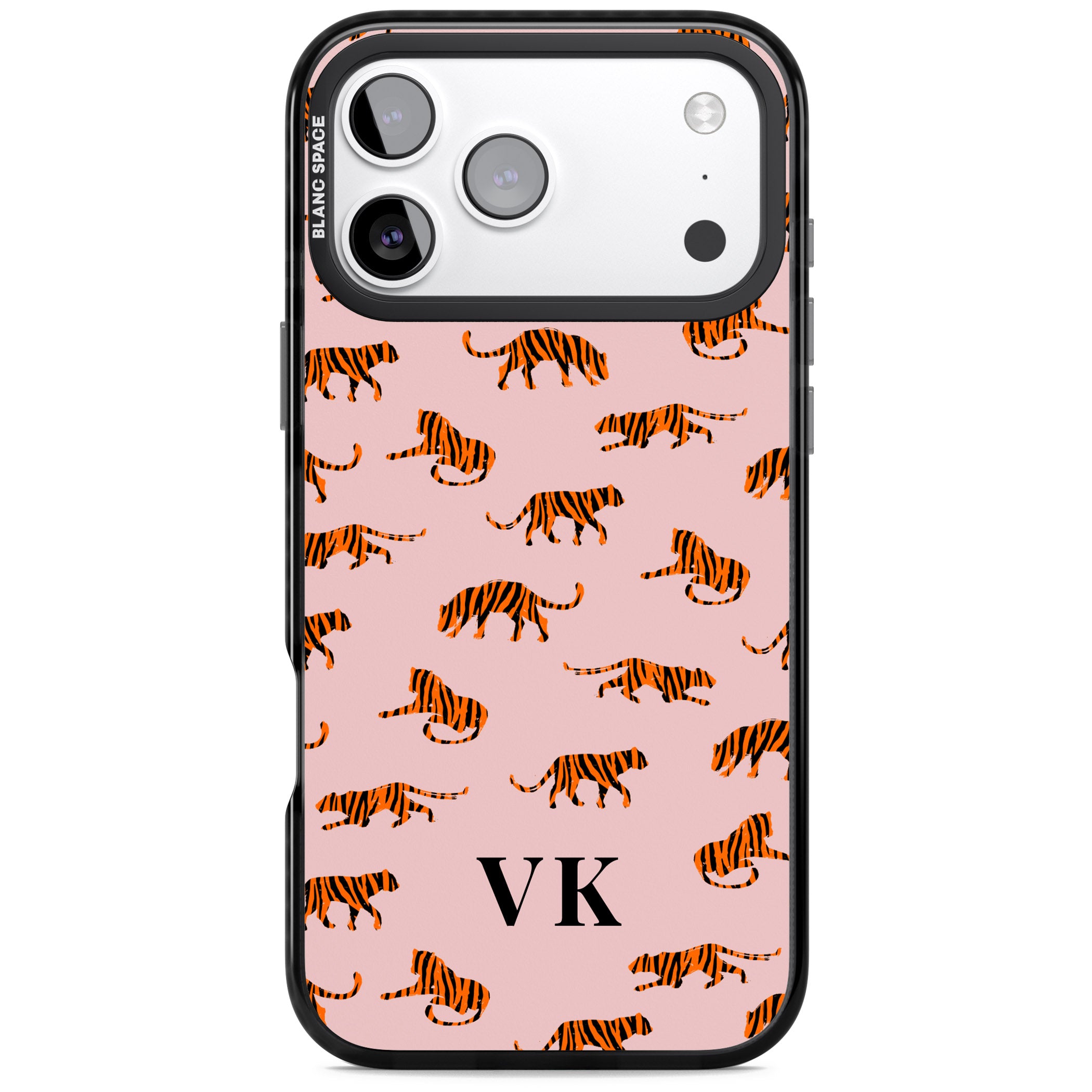 Personalised Pink Safari Tiger Pattern iPhone 17 Pro Impact Pro Black Phone Case