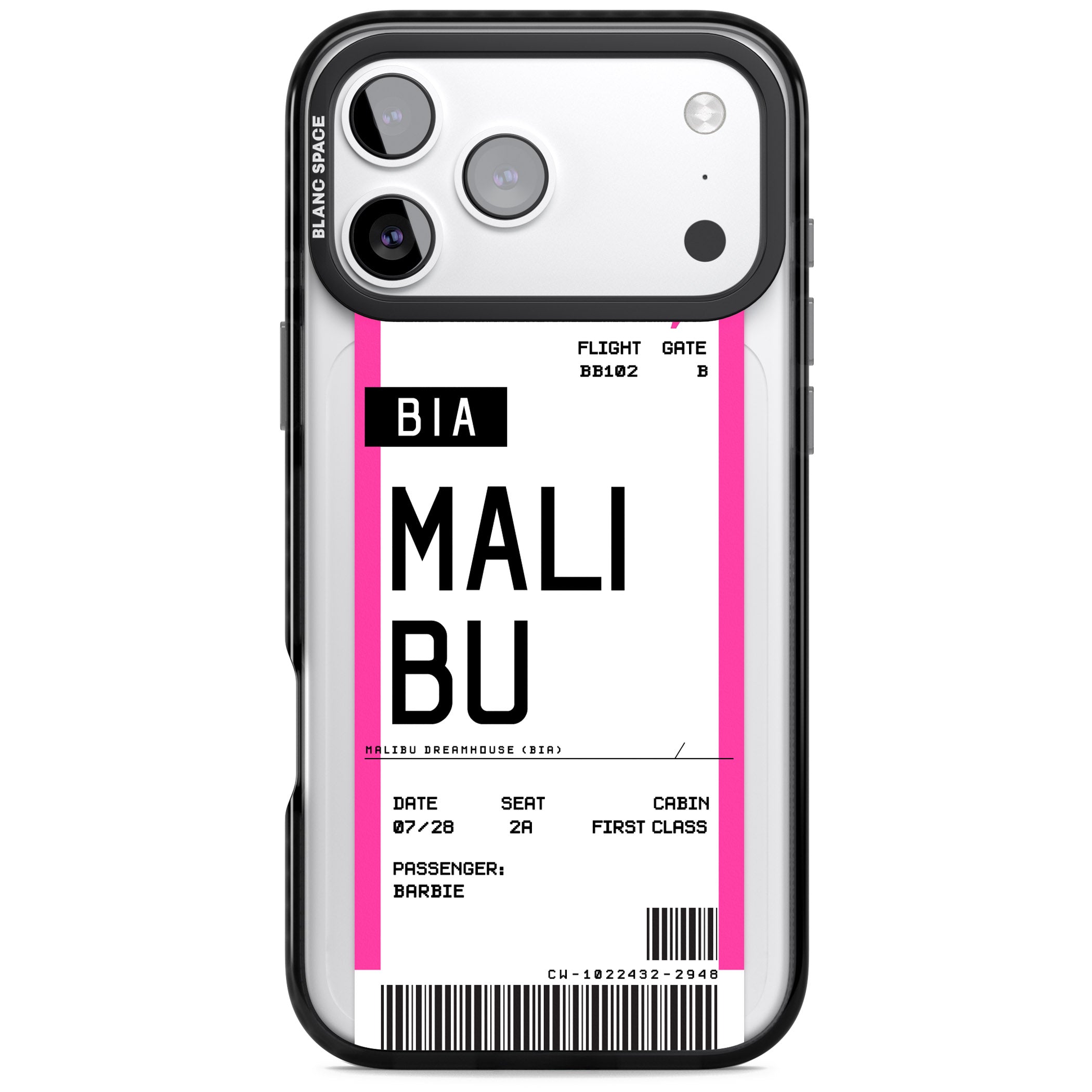 Personalised Pink Malibu Boarding Pass iPhone 17 Pro Impact Pro Black Phone Case
