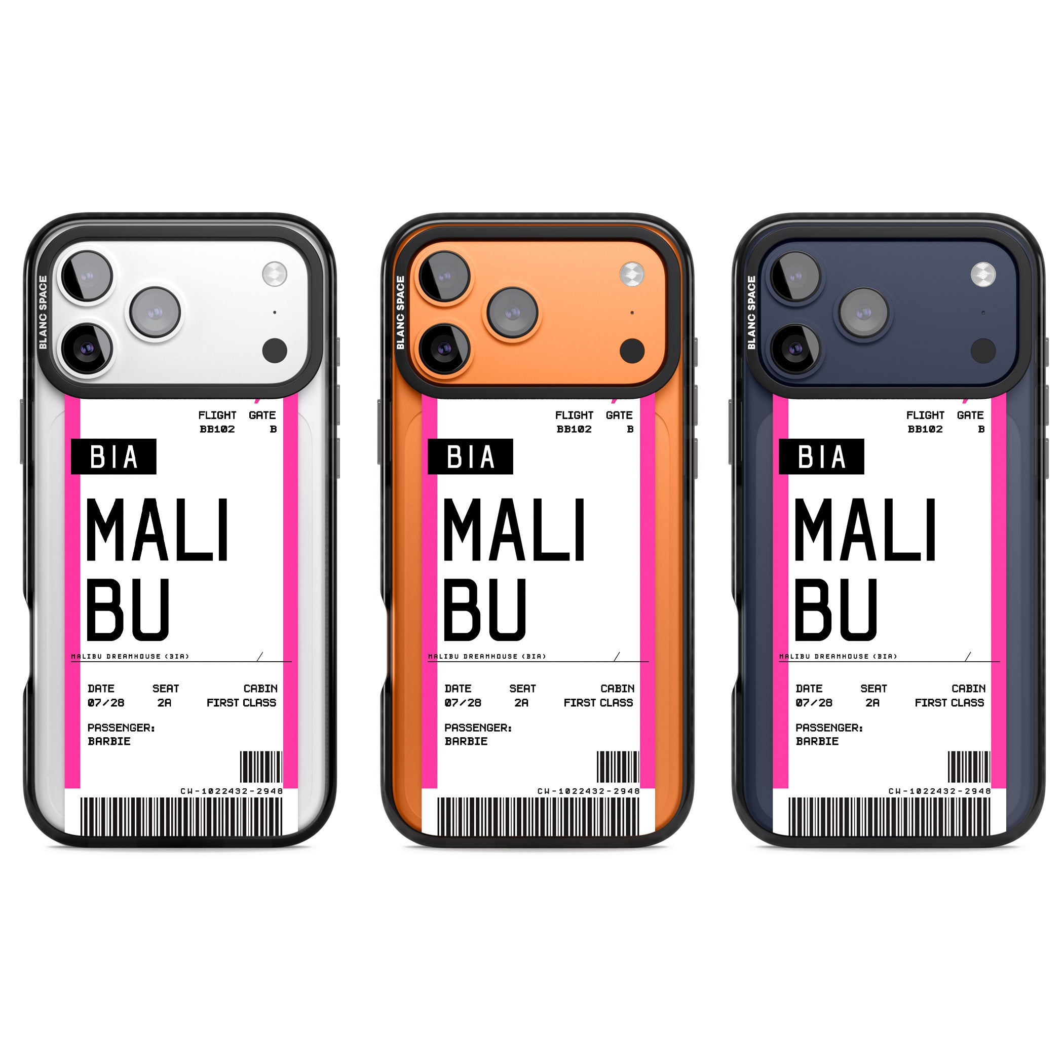 Personalised Pink Malibu Boarding Pass iPhone 17 Pro Impact Pro Black Phone Case APT Impact Protection