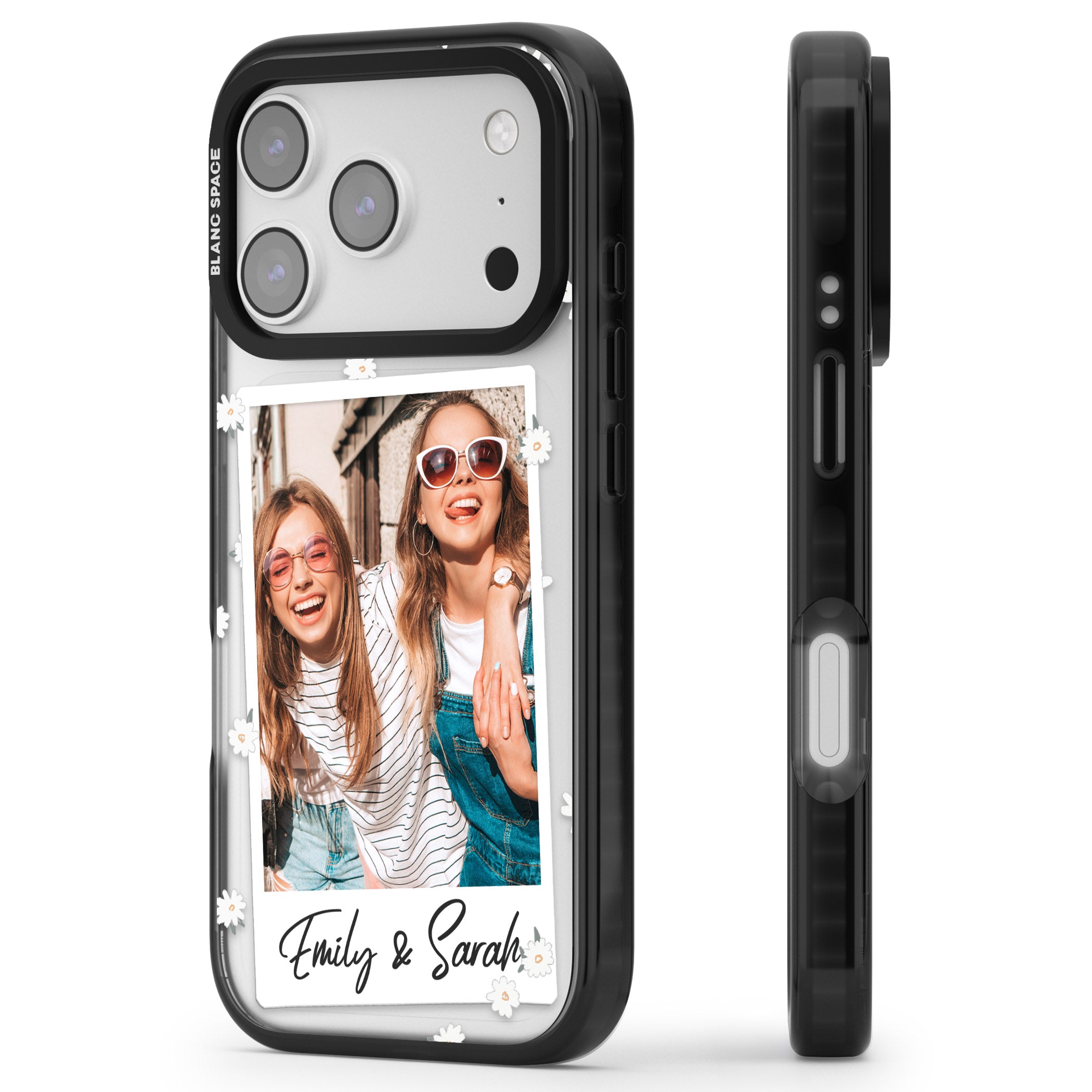 Personalised Daisy Instant Photo iPhone 17 Pro Impact Pro Black Phone Case Side Profile