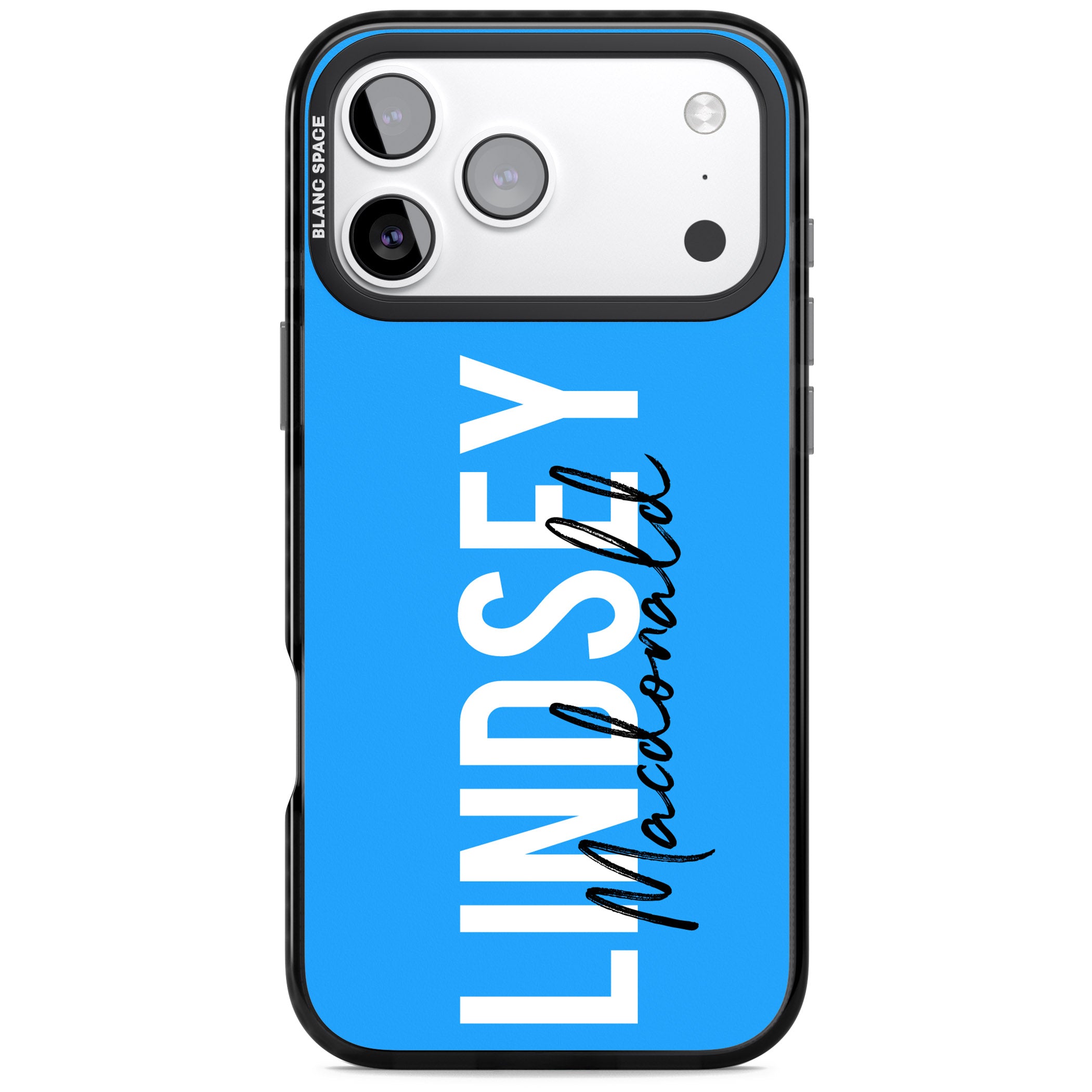 Personalised Bold Name: Blue iPhone 17 Pro Impact Pro Black Phone Case