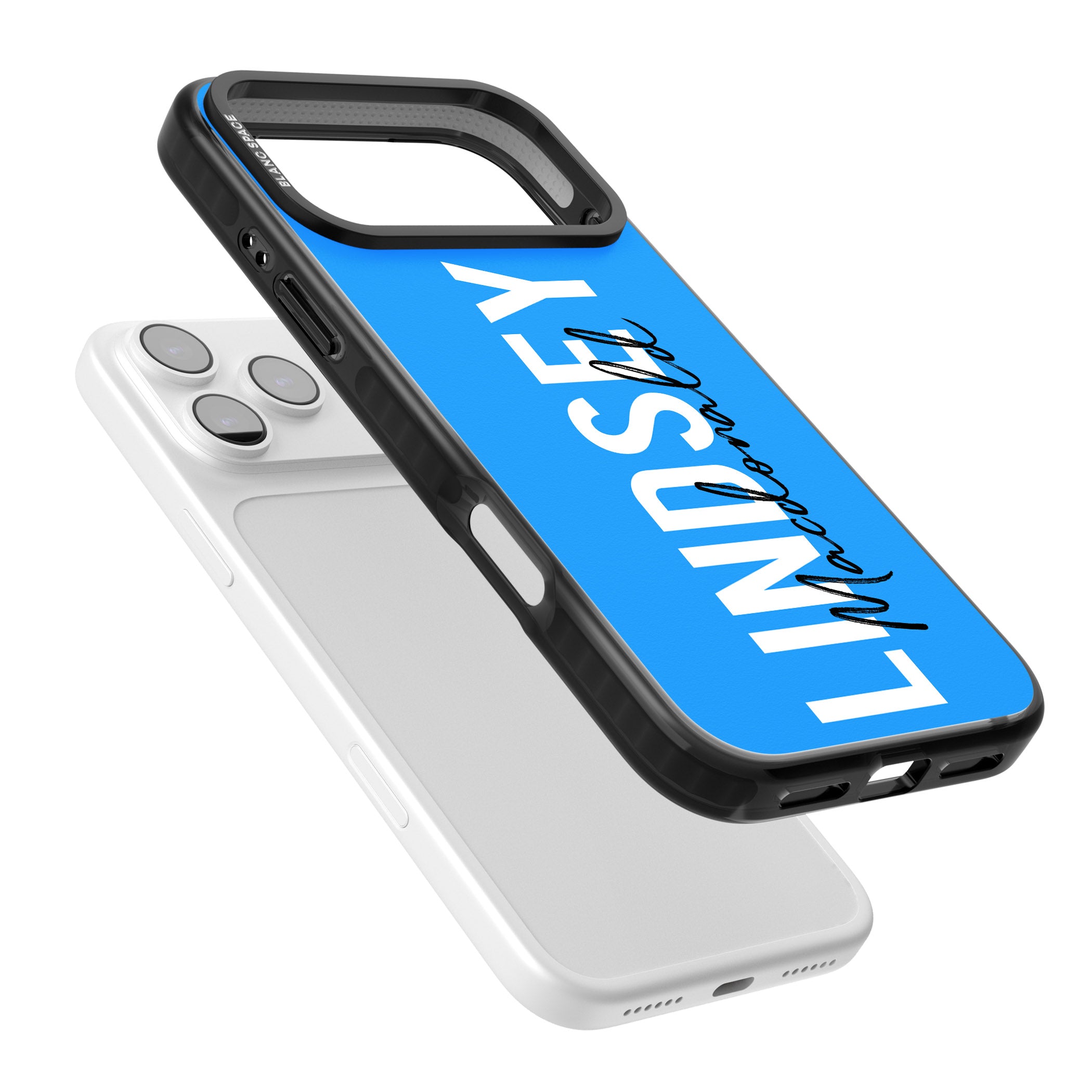 Personalised Bold Name: Blue iPhone 17 Pro Impact Pro Black Phone Case Colours
