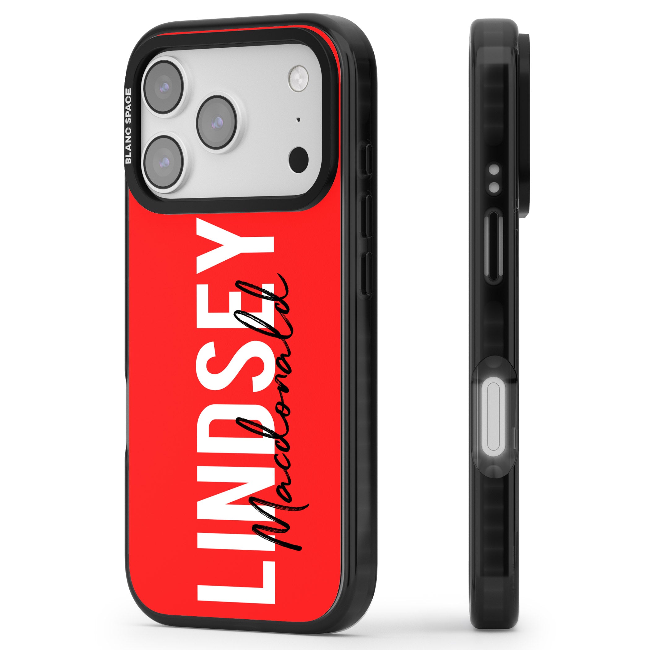 Personalised Bold Name: Red iPhone 17 Pro Impact Pro Black Phone Case Side Profile