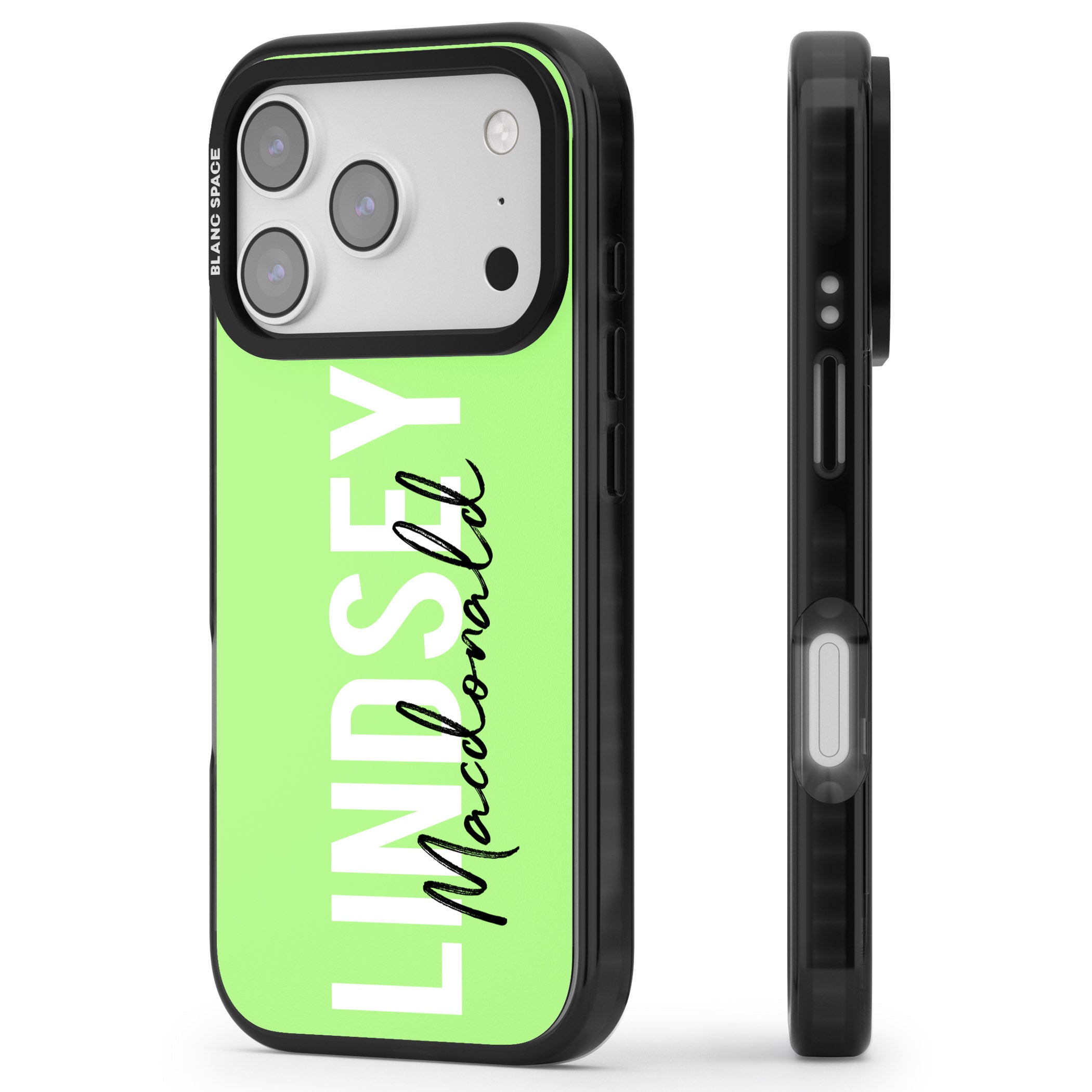 Personalised Bold Name: Lime iPhone 17 Pro Impact Pro Black Phone Case Side Profile