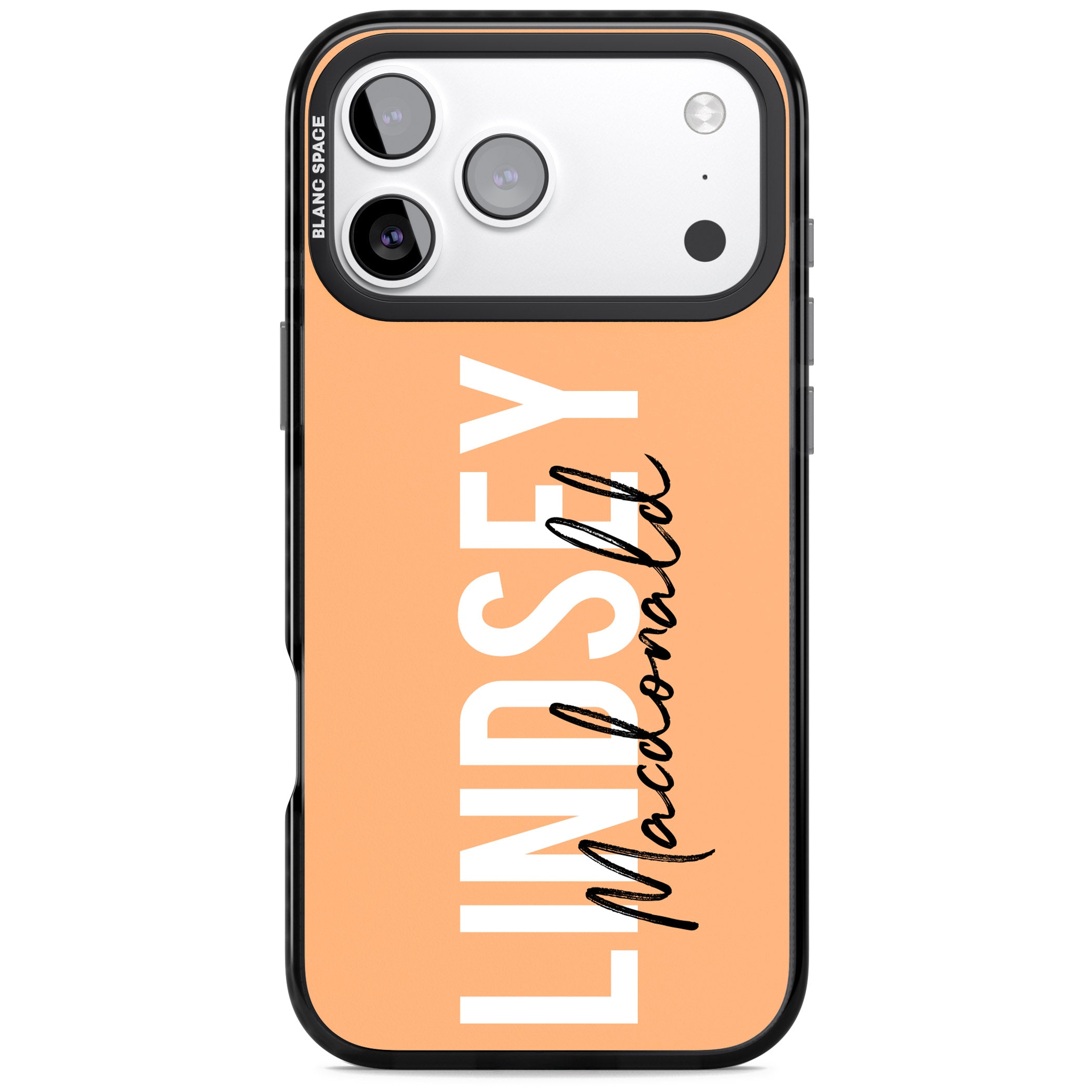 Personalised Bold Name: Peach iPhone 17 Pro Impact Pro Black Phone Case